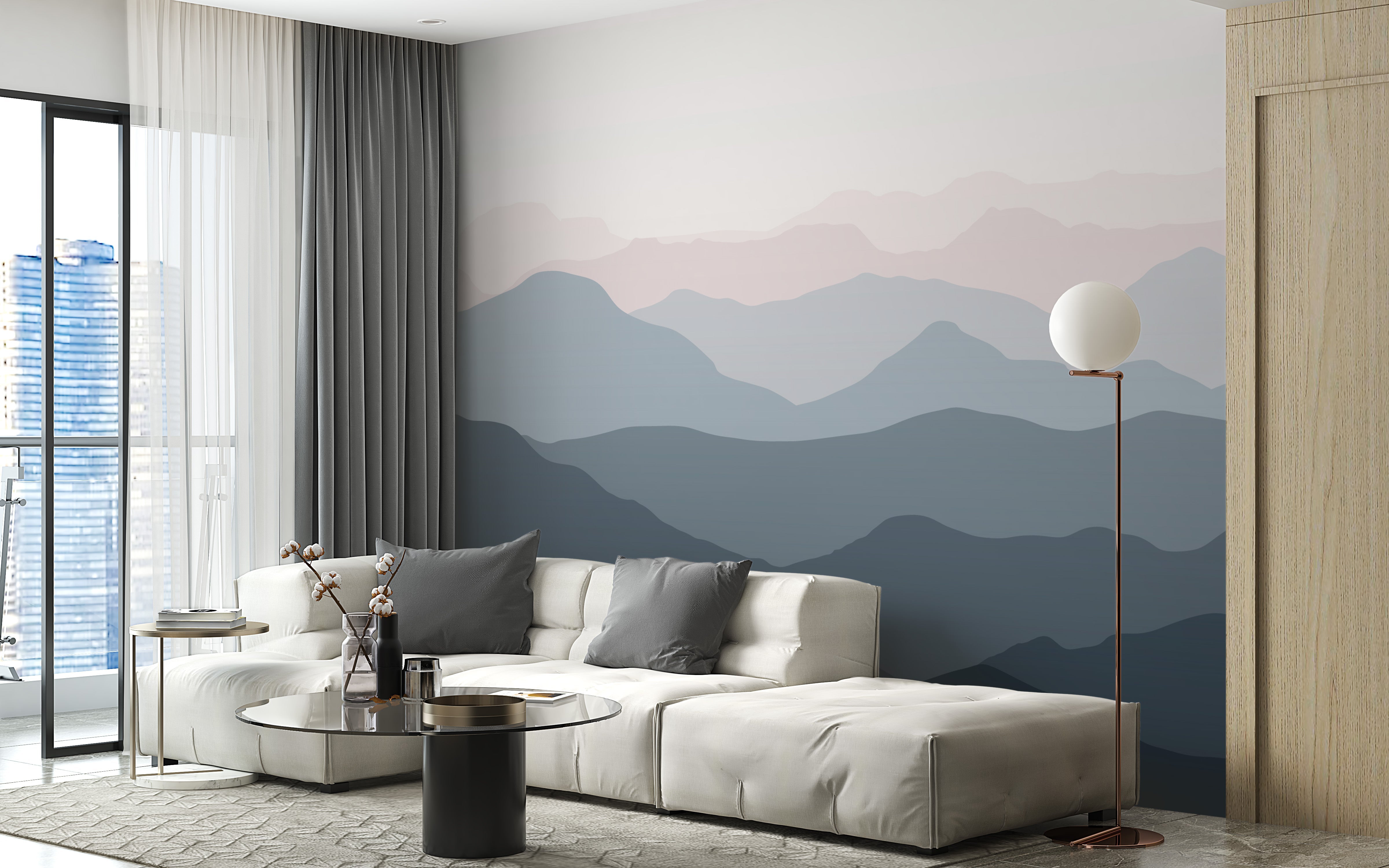 Serene mountain landscape wallpaper decor