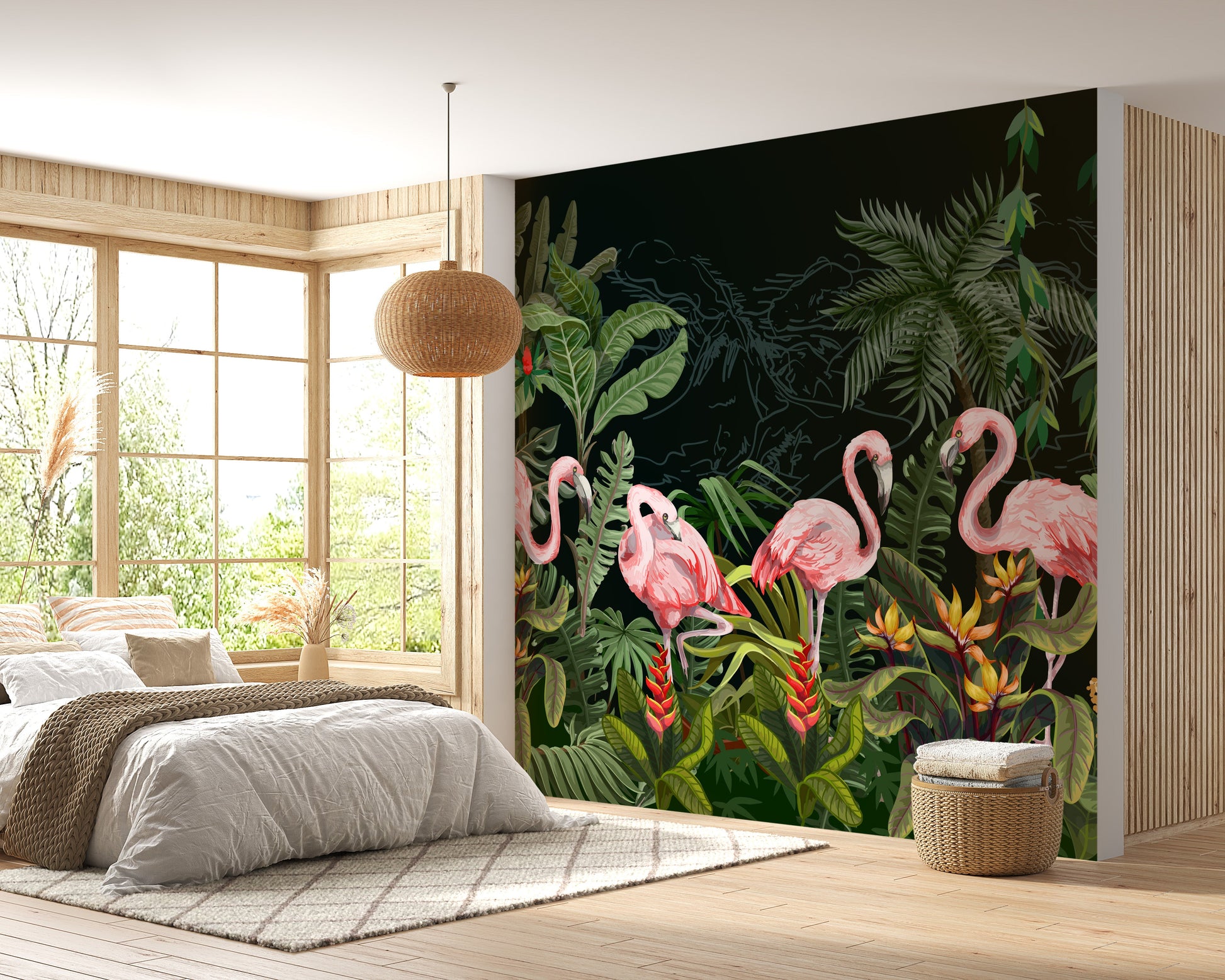 Flamingos in Dark forest wallpaper mural - Giffywalls