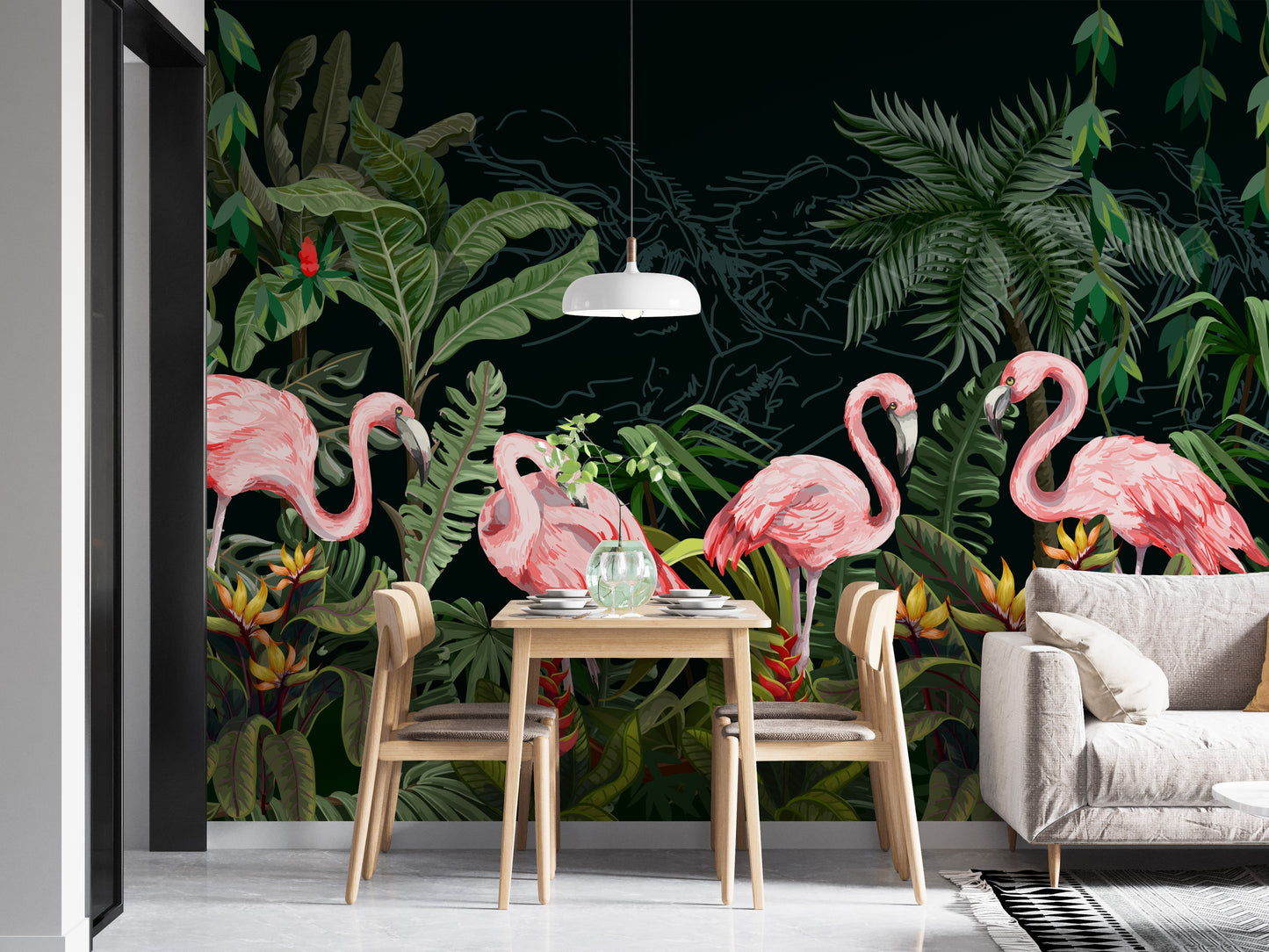 Flamingos in Dark forest wallpaper mural - Giffywalls