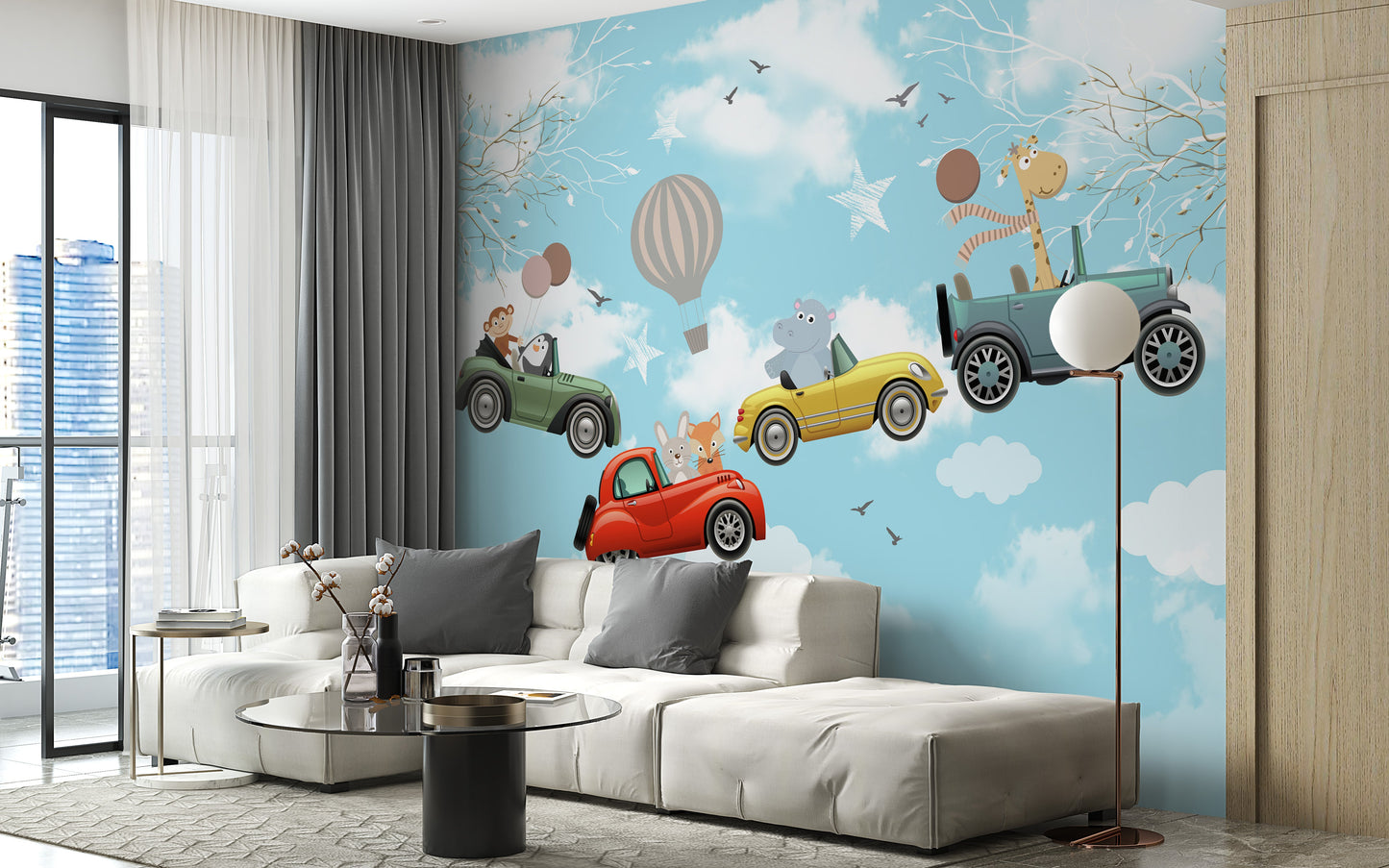 Cartoon Animals in the sky wallpaper mural - Giffywalls