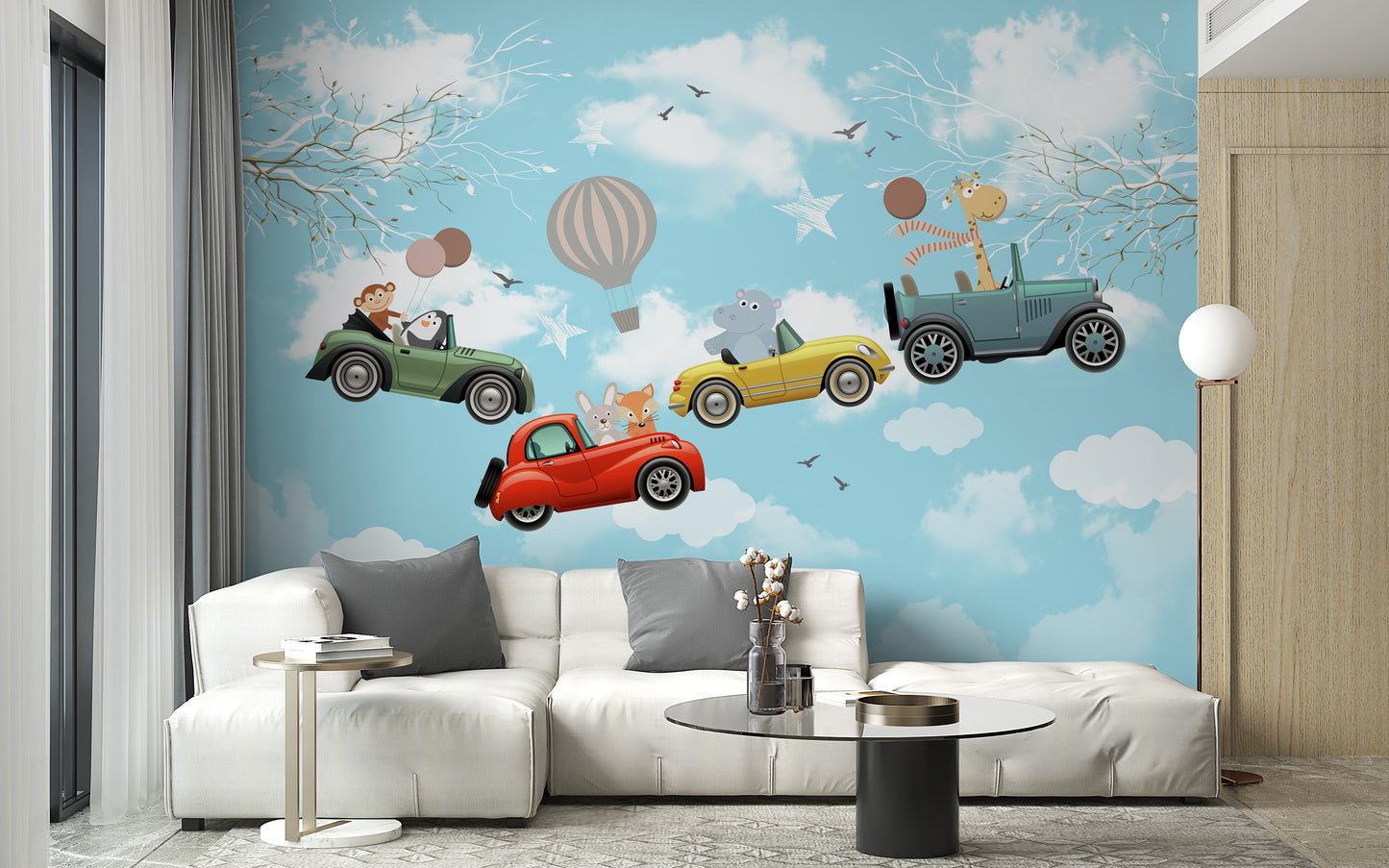 Cartoon Animals in the sky wallpaper mural - Giffywalls