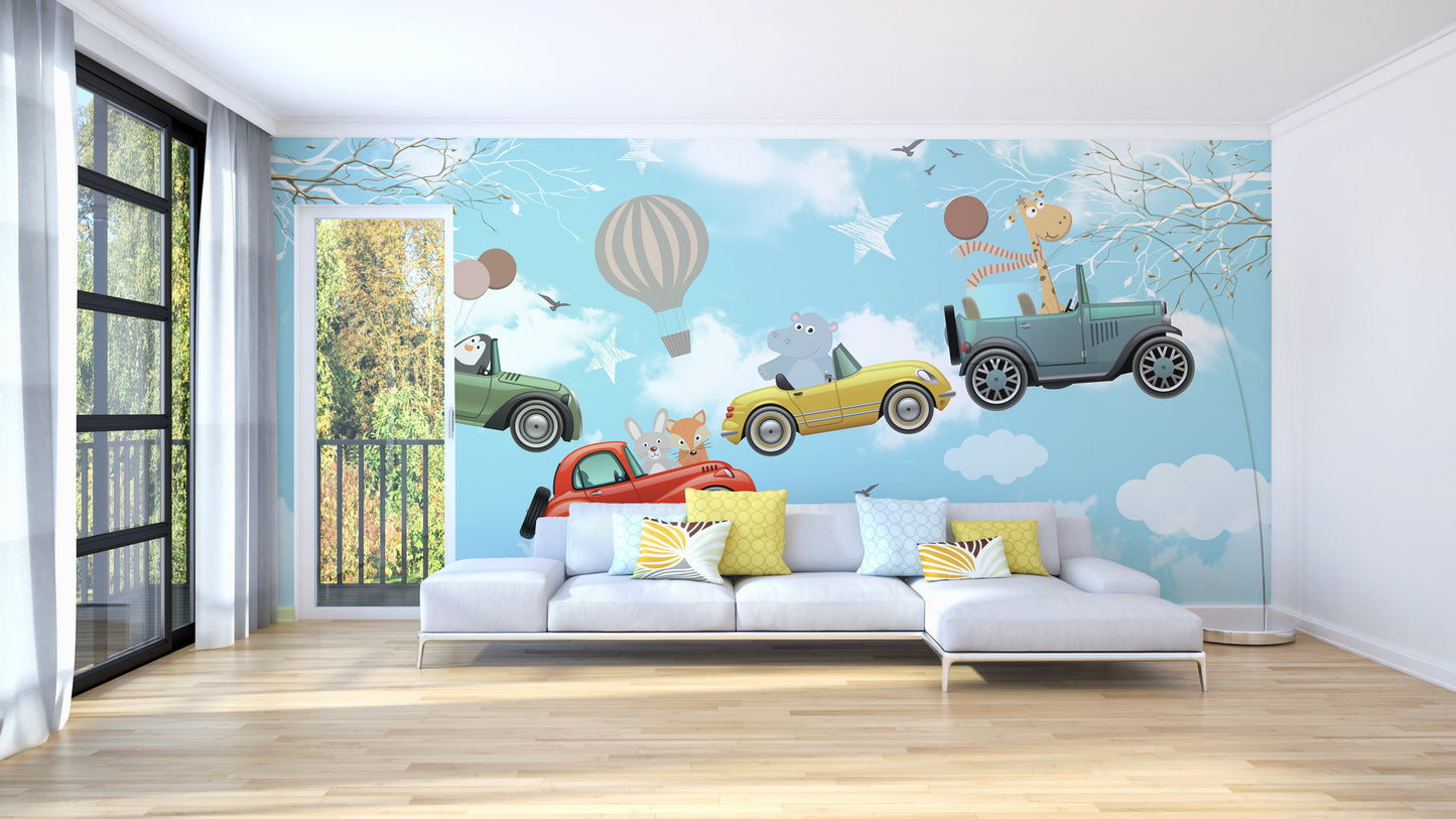 Cartoon Animals in the sky wallpaper mural - Giffywalls