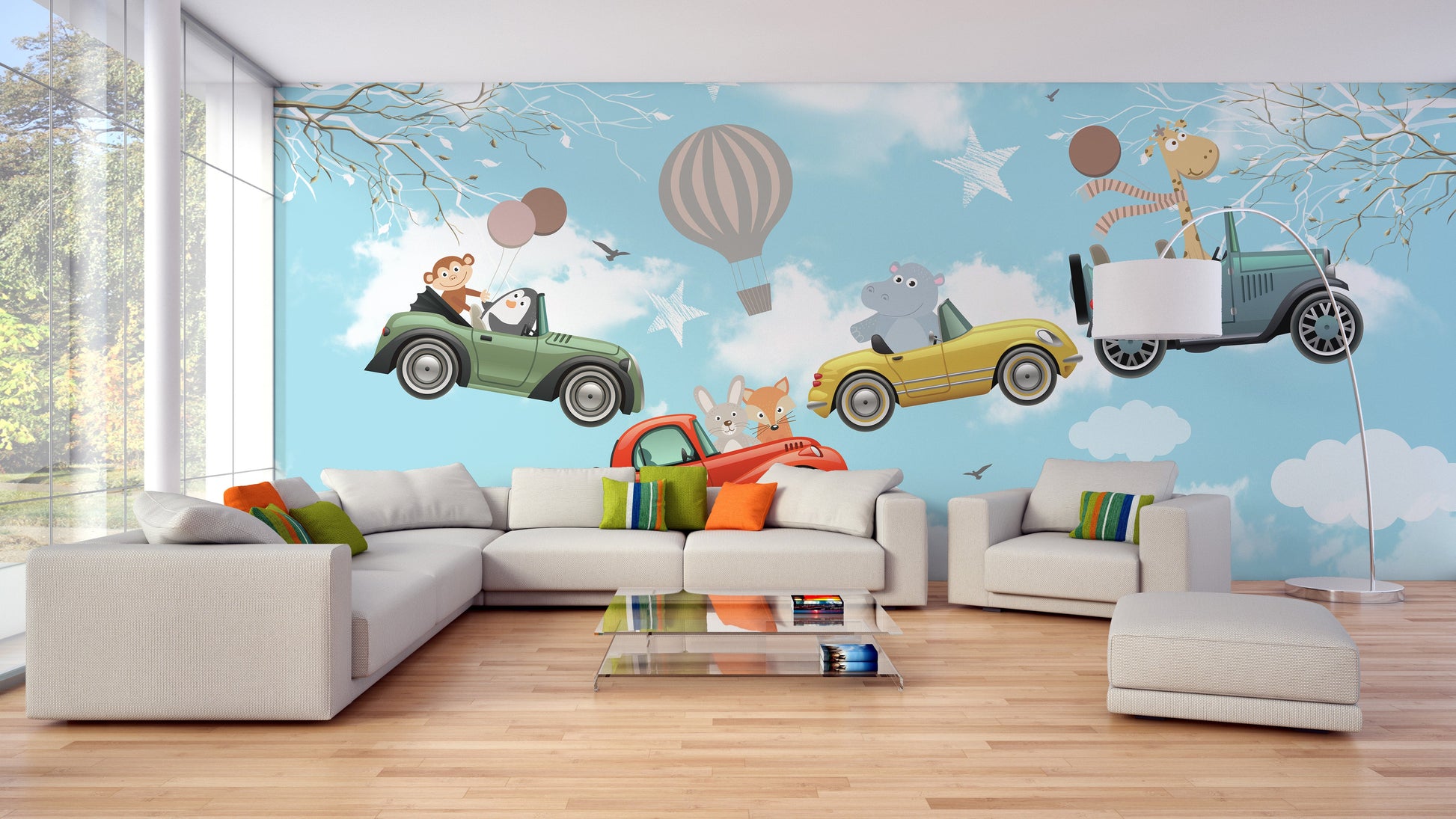 Cartoon Animals in the sky wallpaper mural - Giffywalls