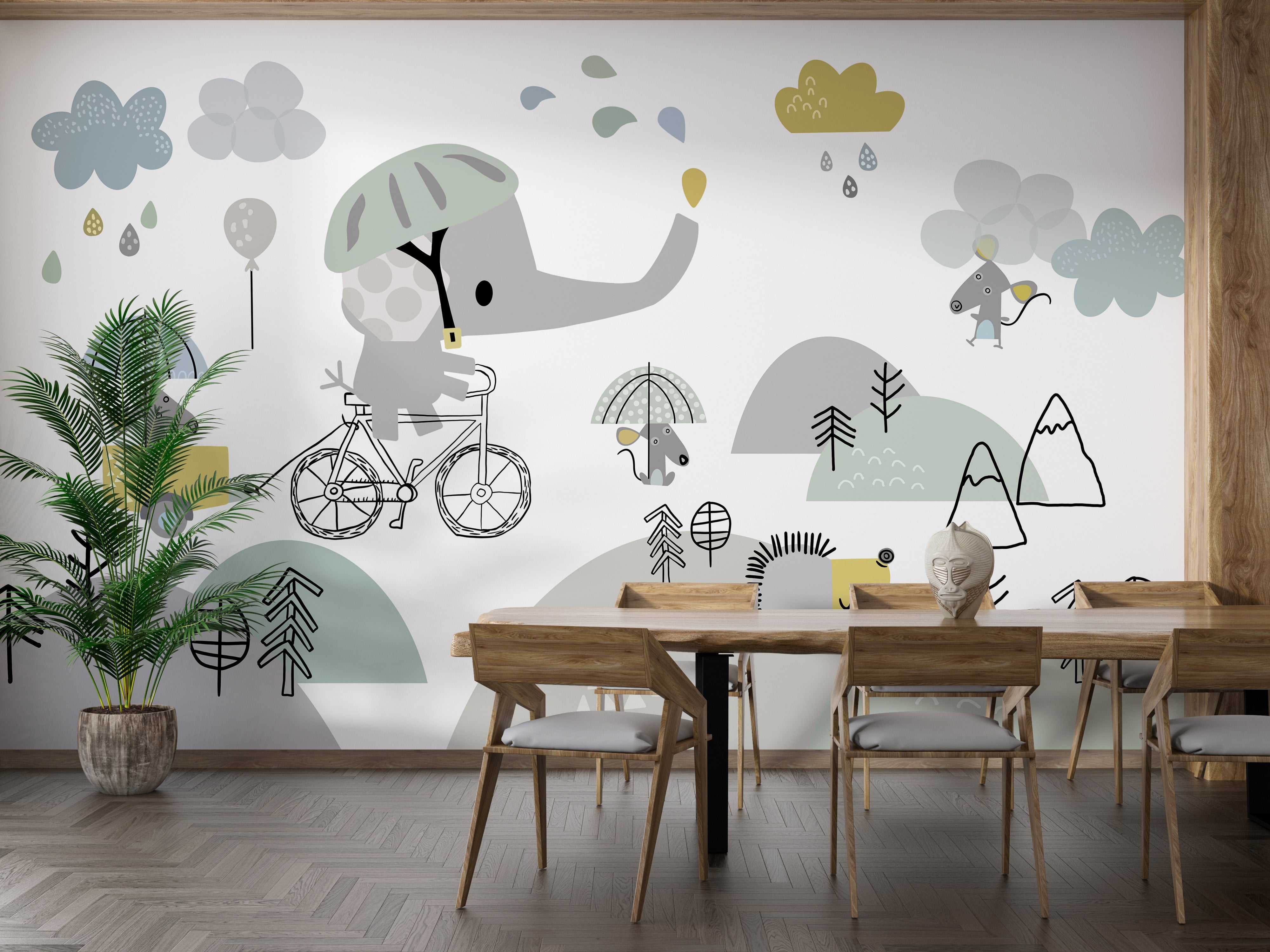 Whimsical Elephant on Bicycle Wallpaper