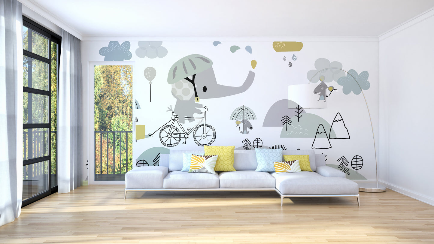 Elephant on bicycle wallpaper mural - Giffywalls