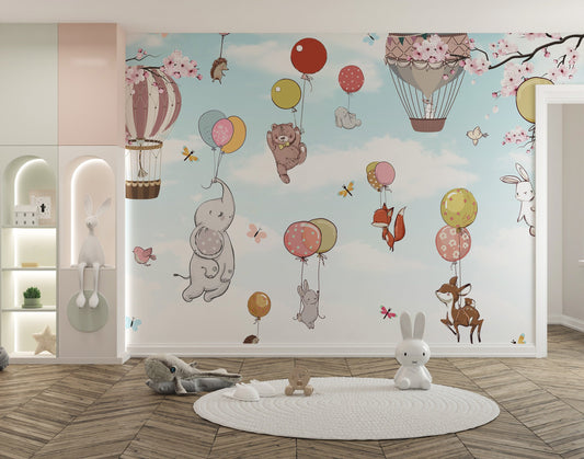 Whimsical Levitating Animals Wallpaper Mural