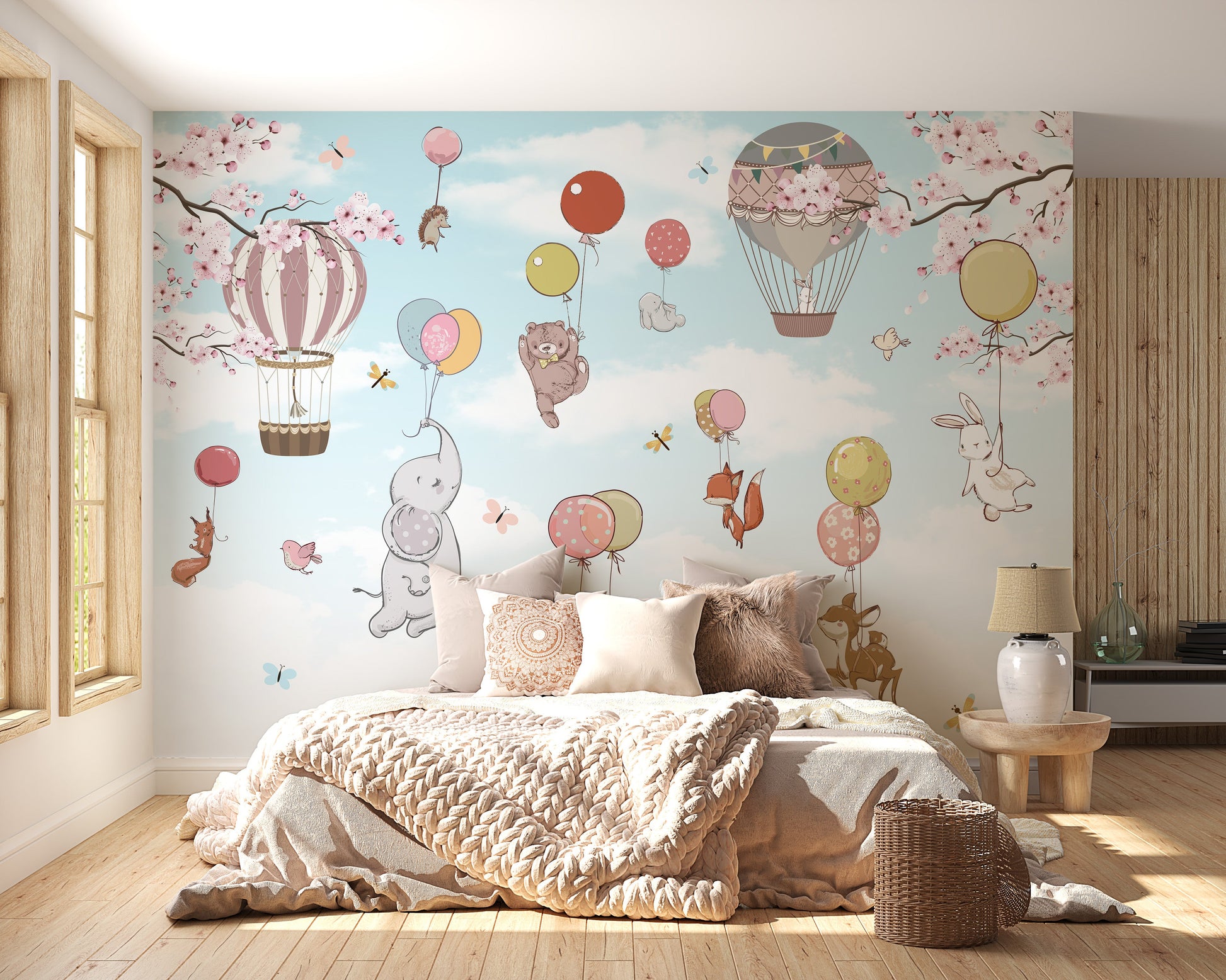 Cherry Blossom and Animals Wall Covering