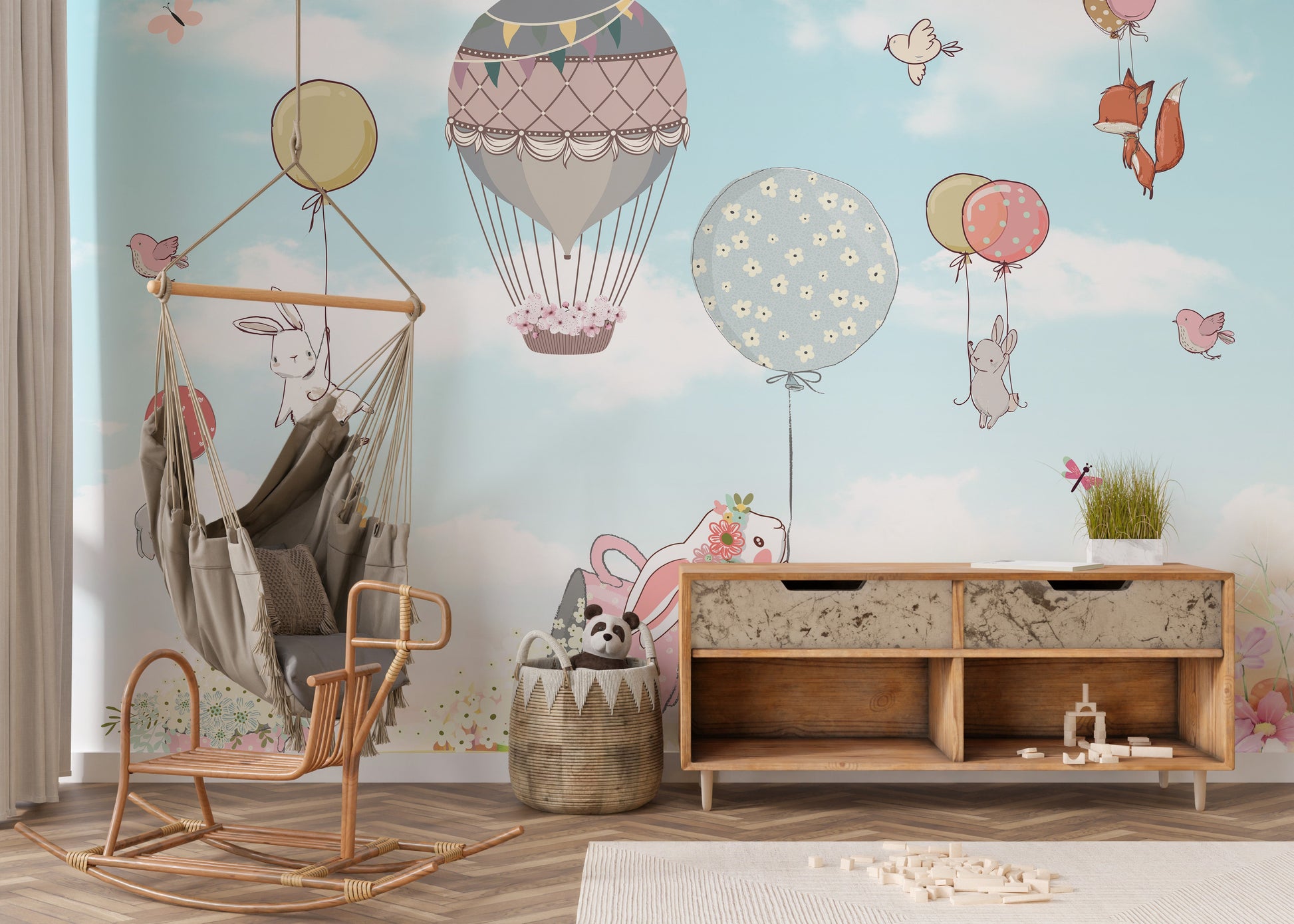 Charming Pink Bunny Sky Wallpaper Mural
