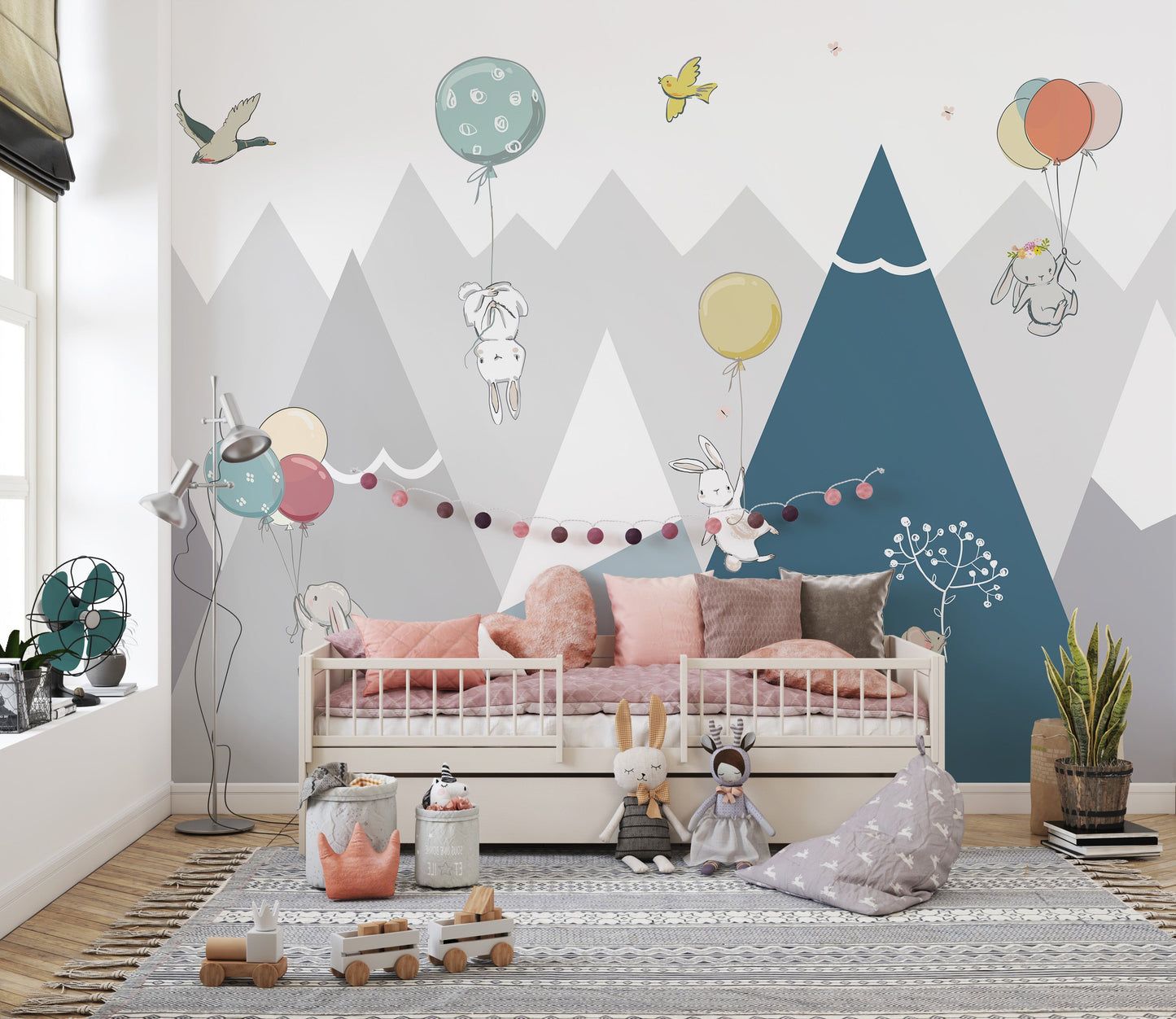 Flying Rabbits Nursery Wallpaper