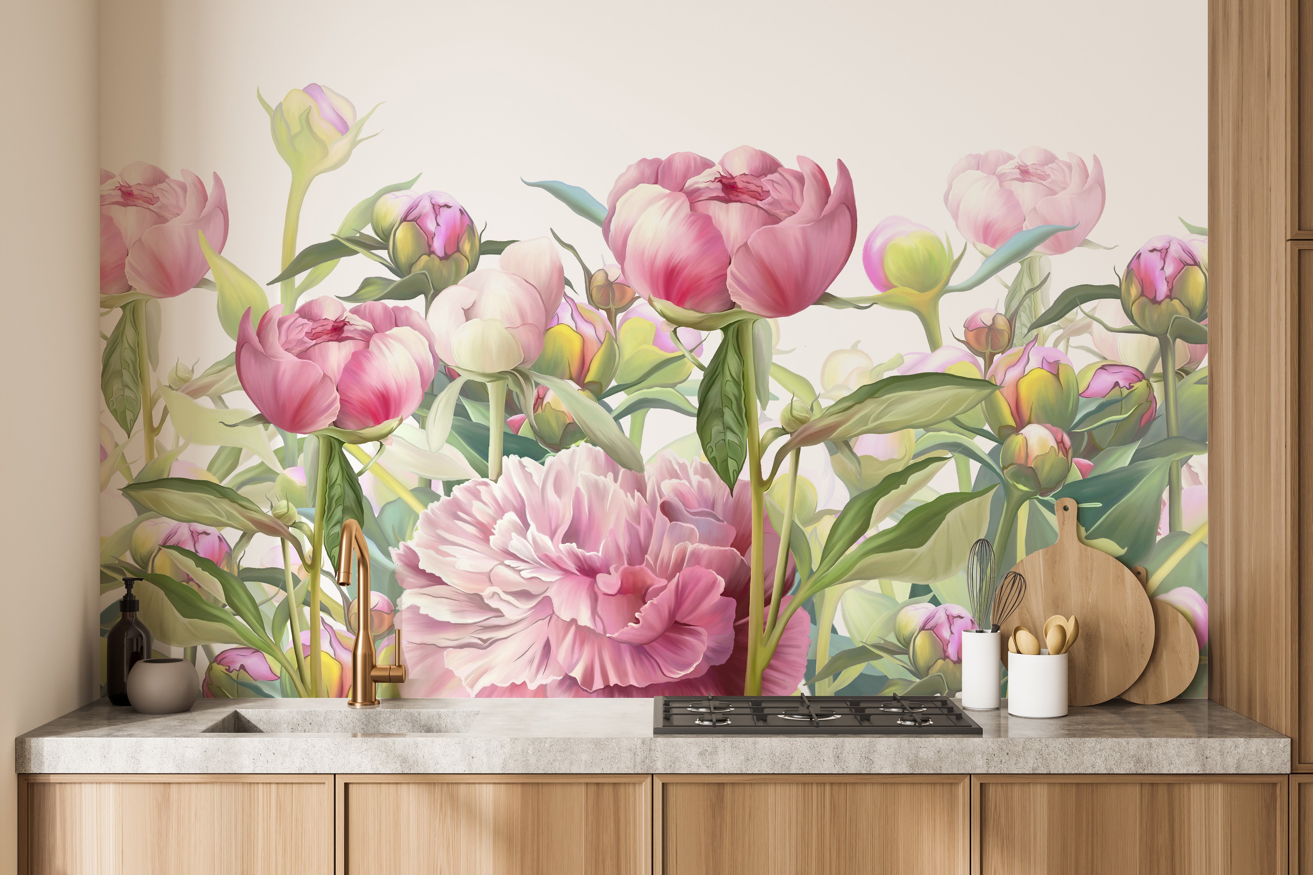 Peony-inspired wallpaper for accent walls
