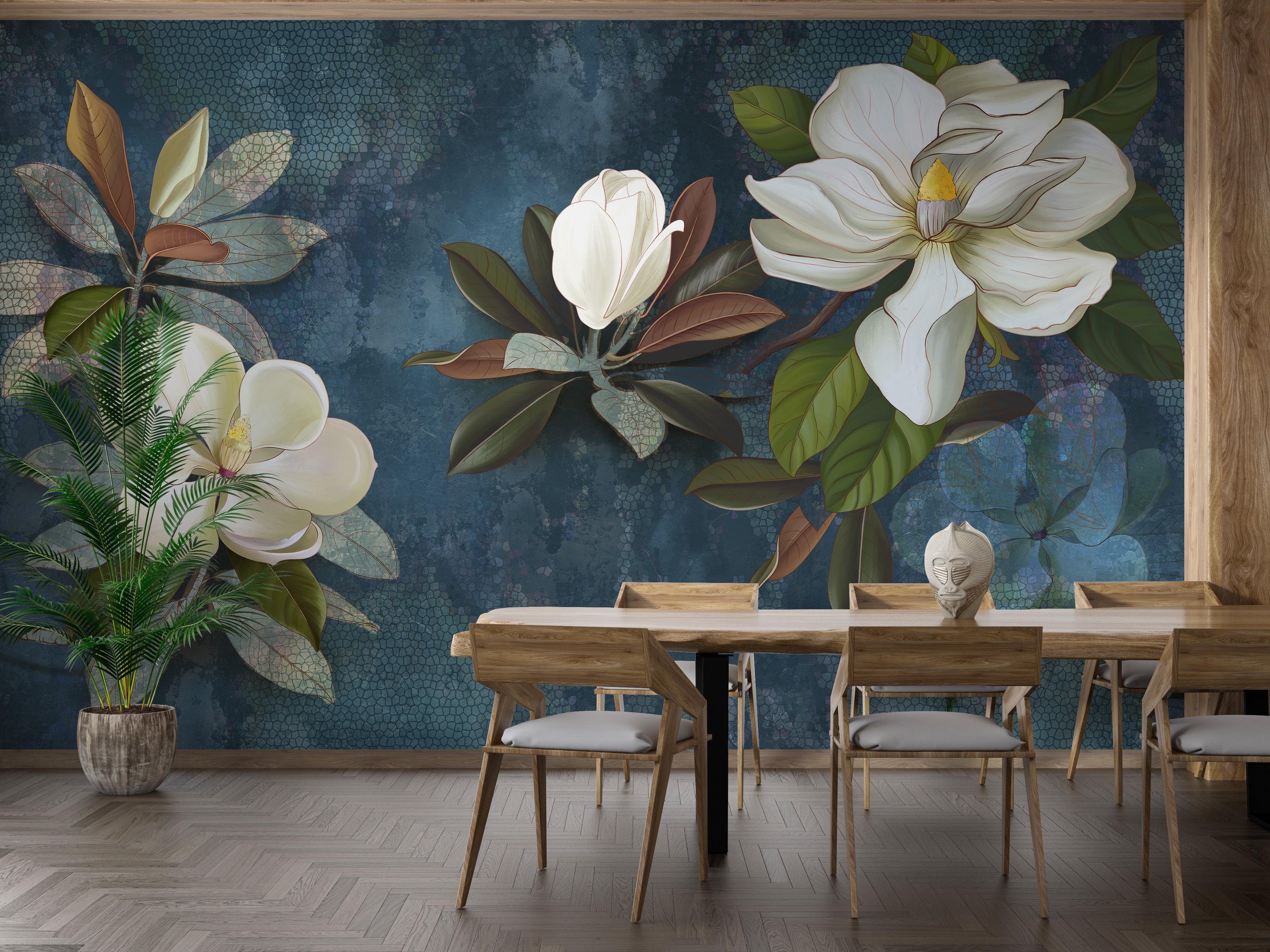 Blue Magnolia Flower Wallpaper Mural - Giffywalls