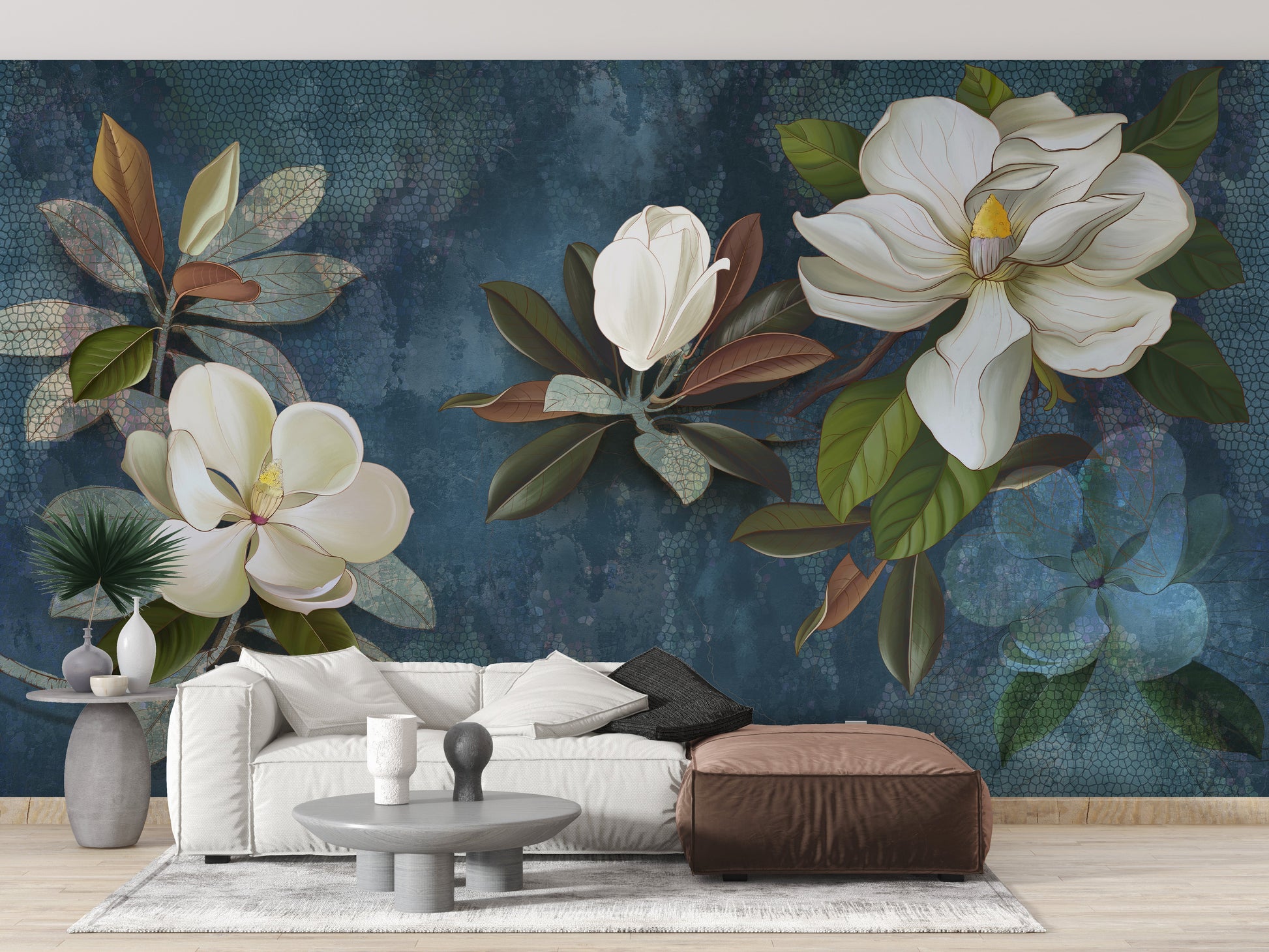 Blue Magnolia Flower Wallpaper Mural - Giffywalls