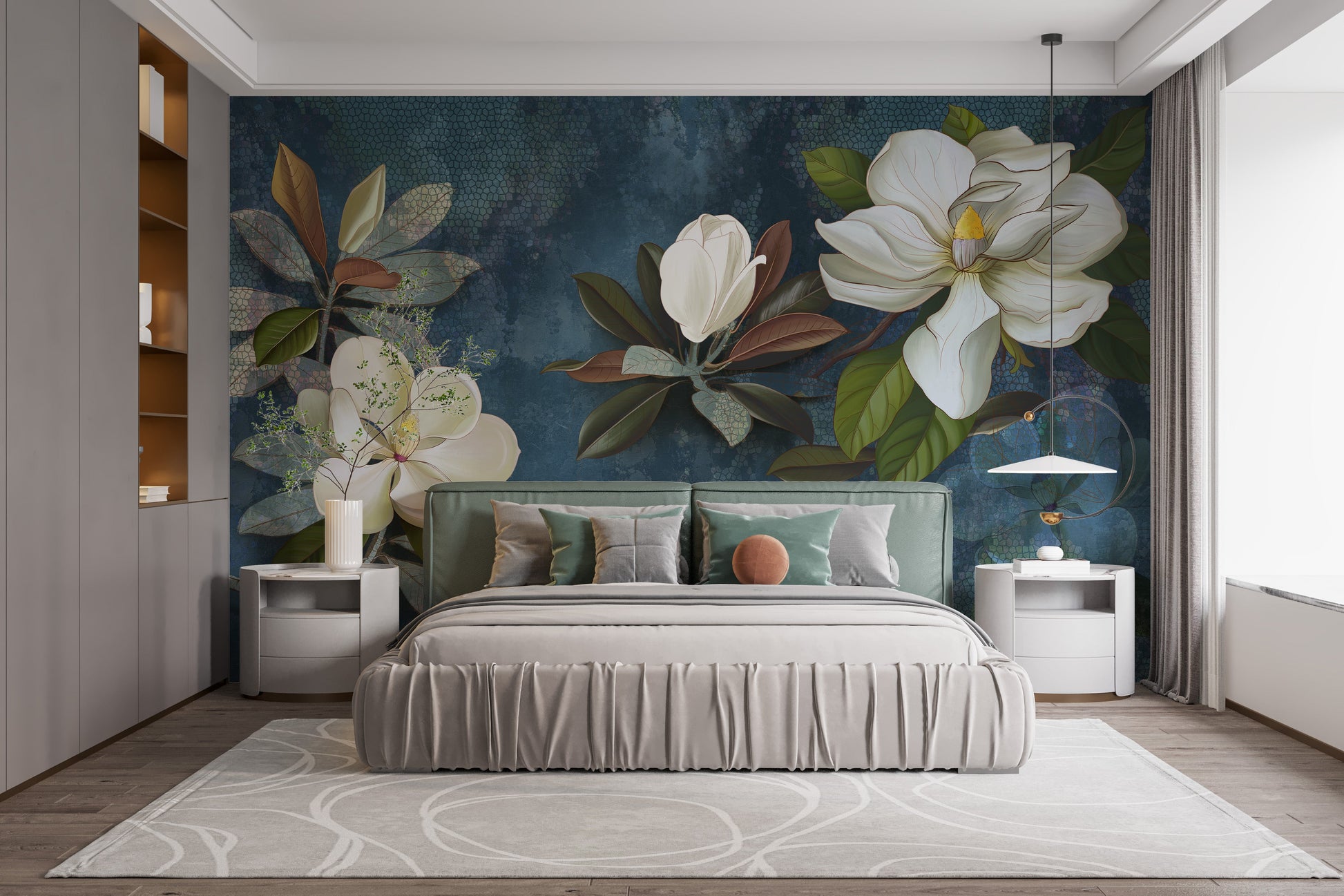 Blue Magnolia Flower Wallpaper Mural - Giffywalls