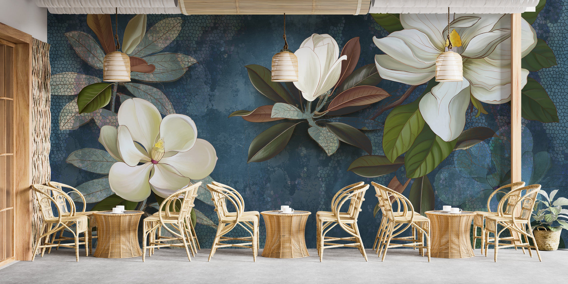 Blue Magnolia Flower Wallpaper Mural - Giffywalls