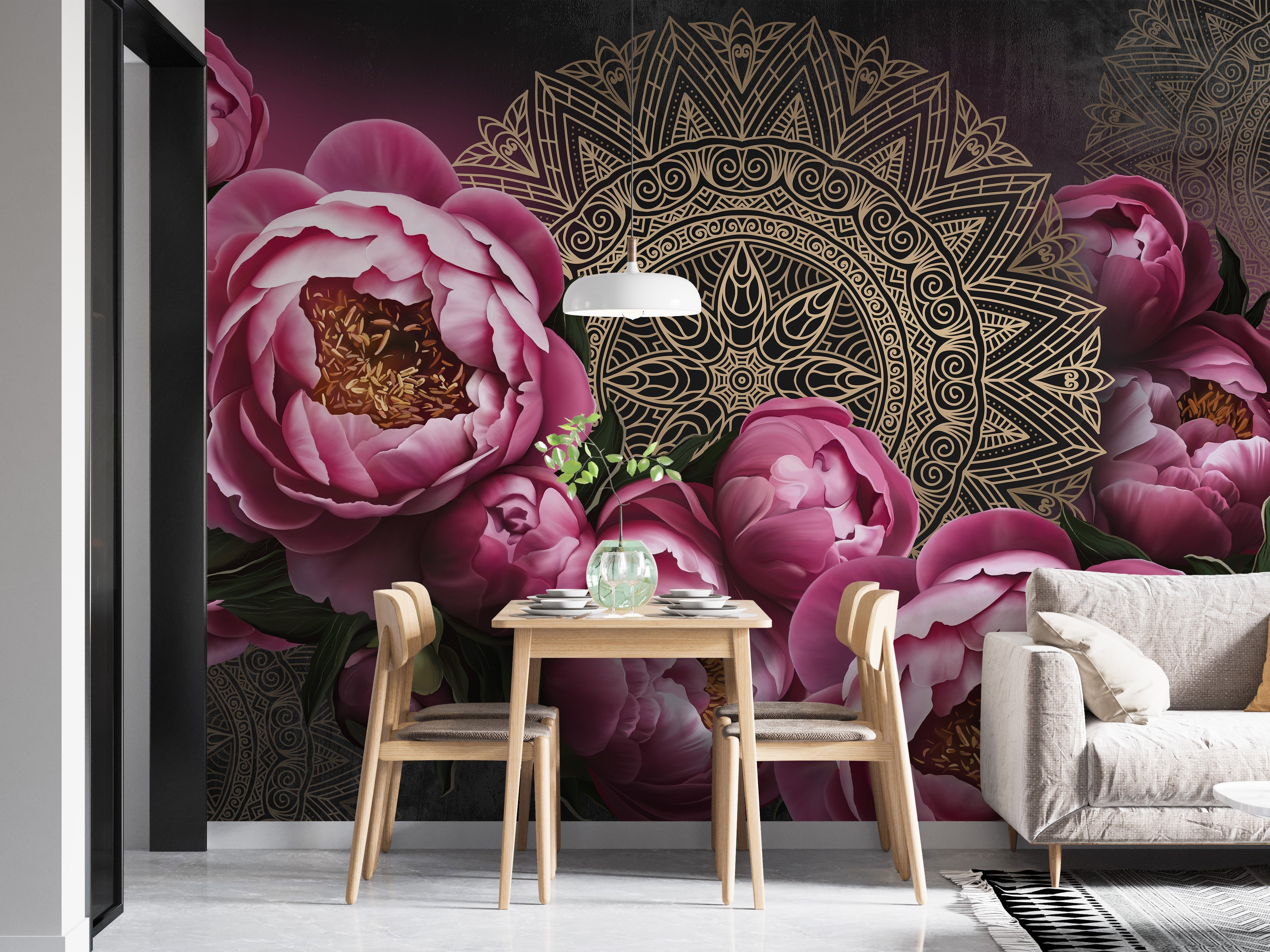 Pink Floral Mandala Design Wallpaper Murals - Giffywalls