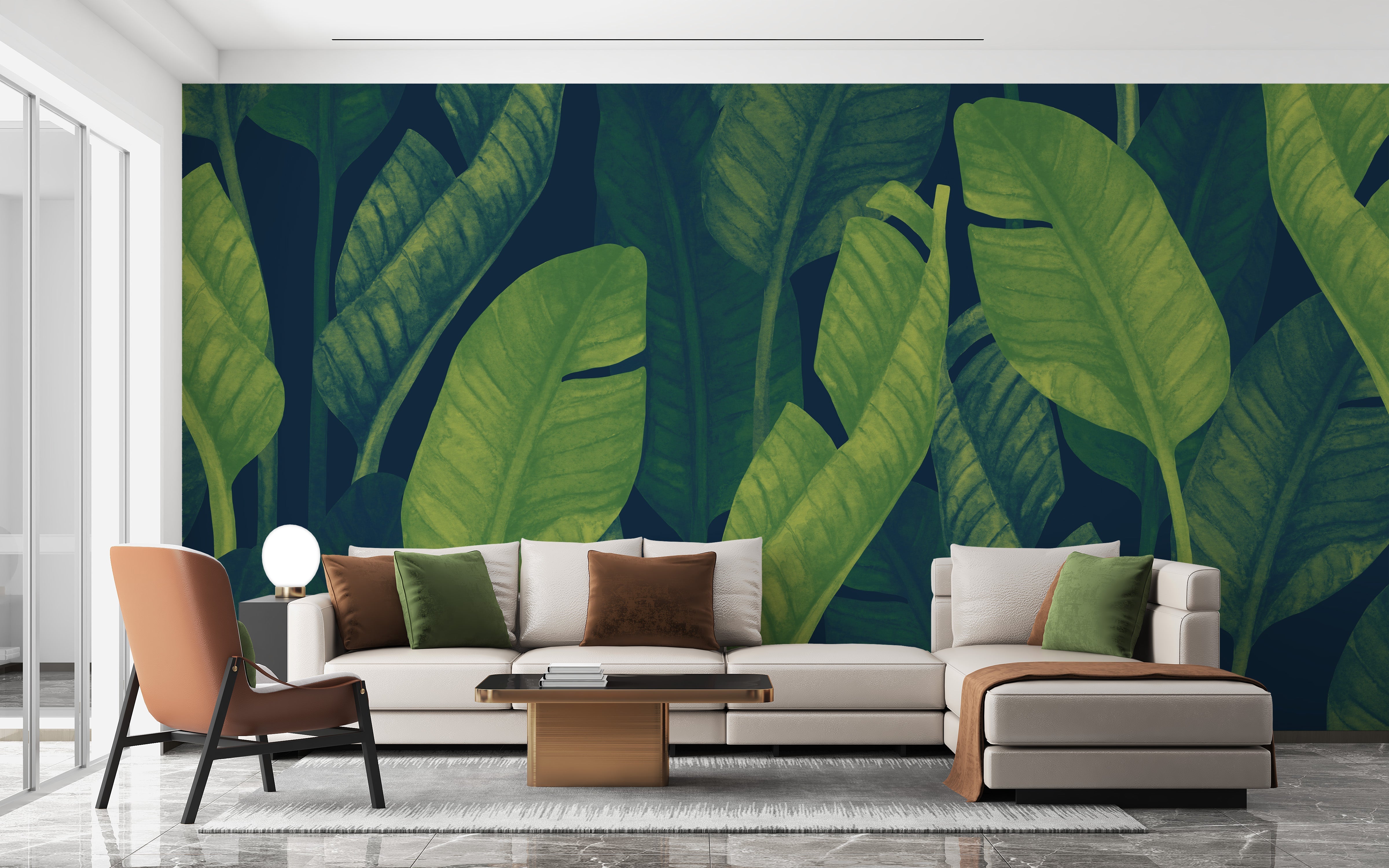 Deep green leaf wallpaper for nature-inspired decor
