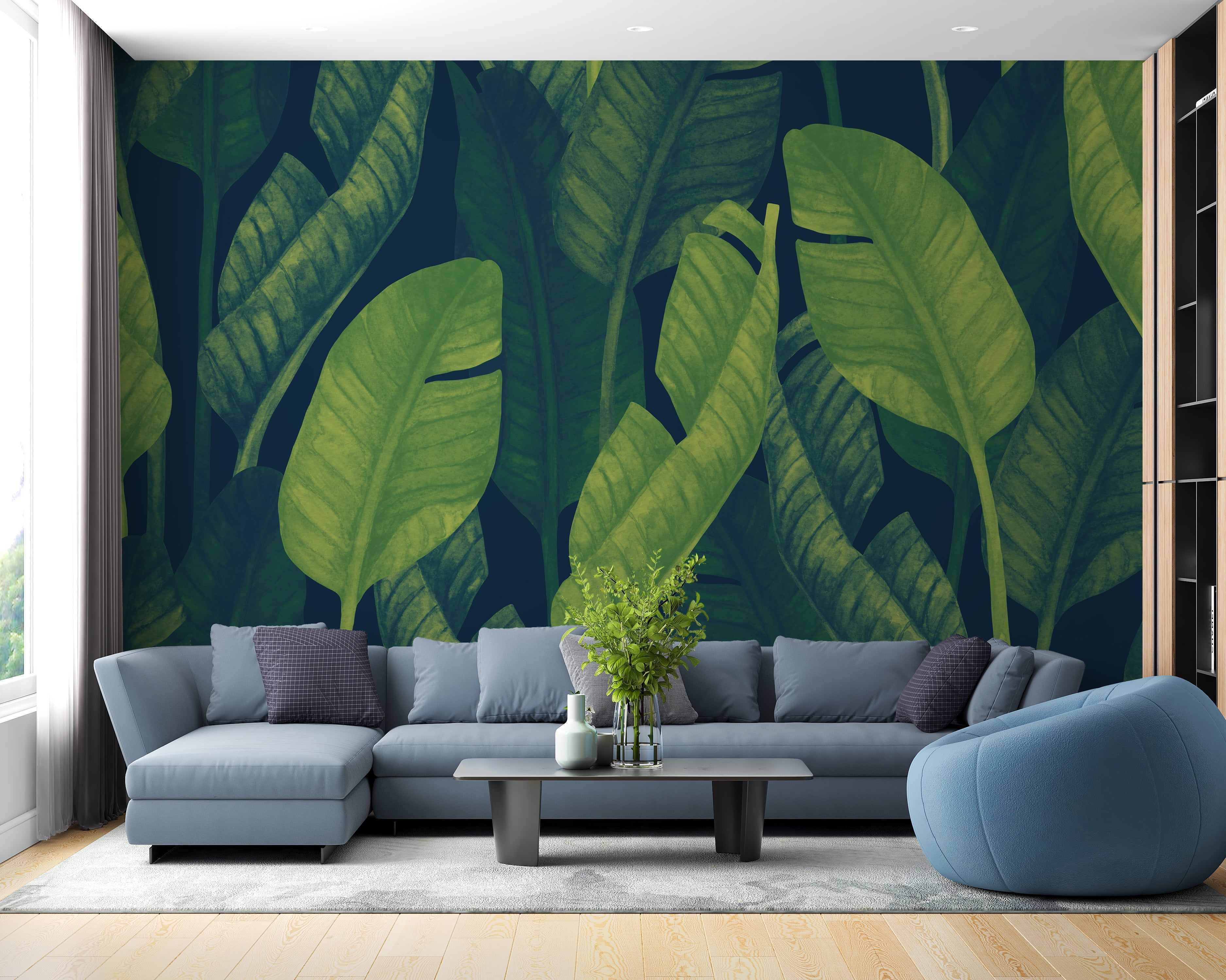 Deep Green Banana leaf wallpaper mural - Giffywalls