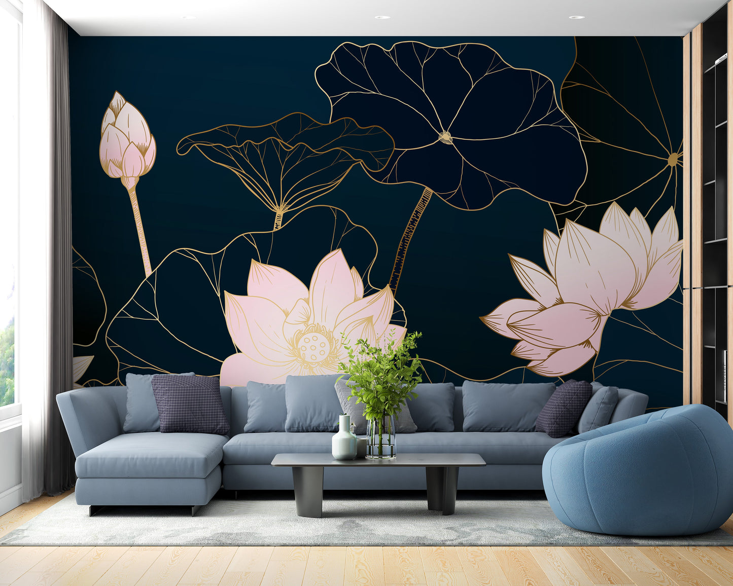 Stunning gold lotus wallpaper for serene decor
