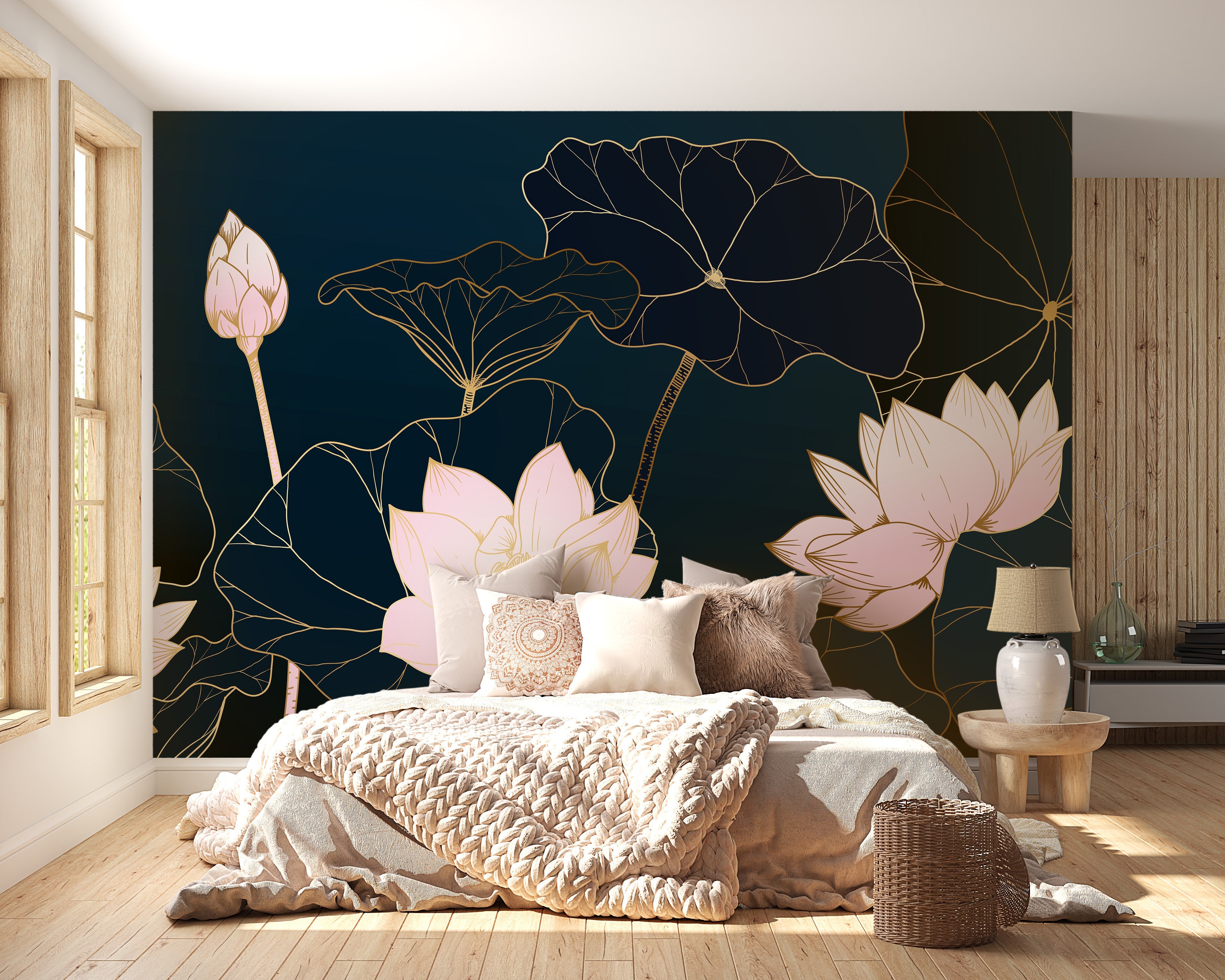 Golden Lotus Wallpaper Mural - Giffywalls