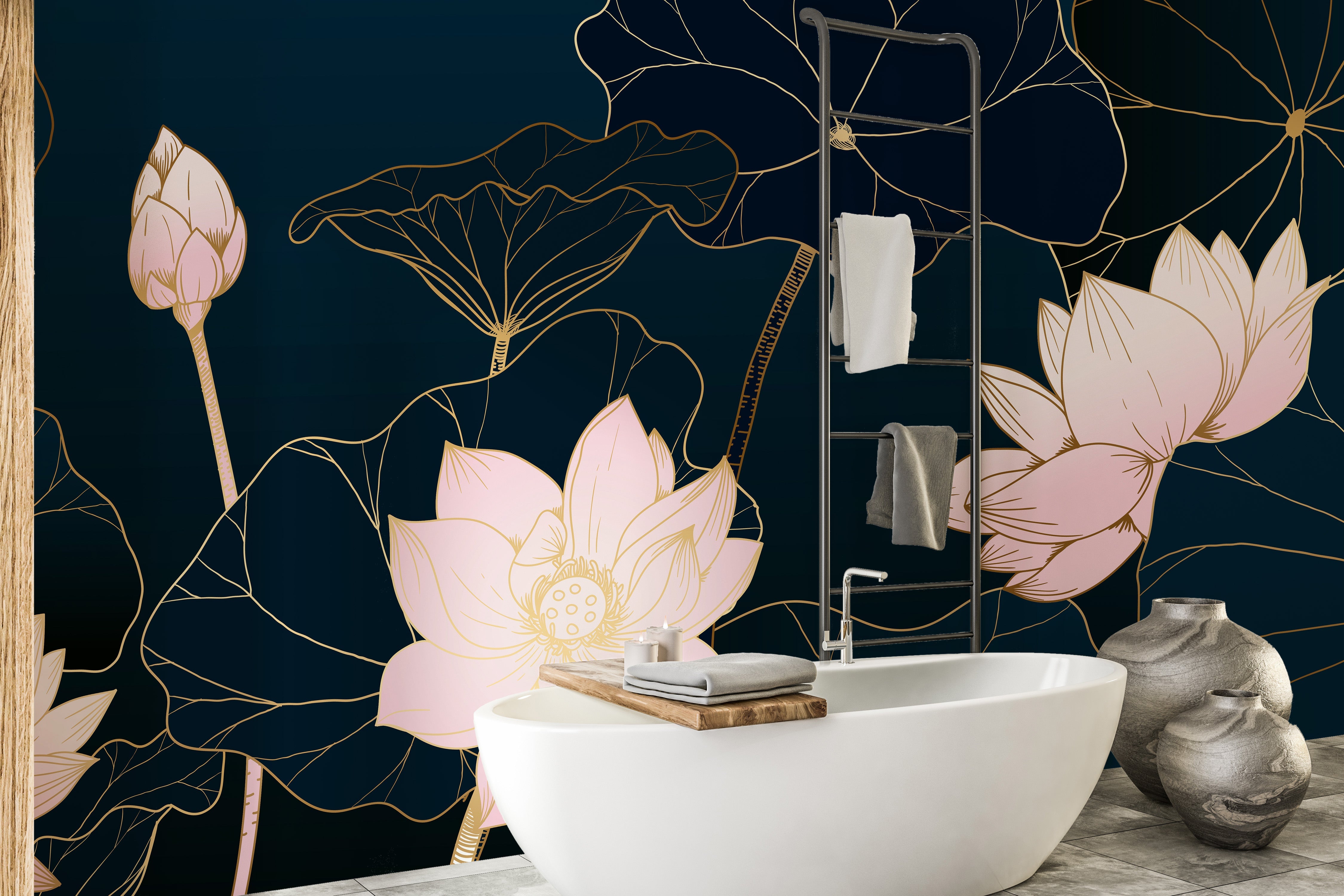 Golden Lotus Wallpaper Mural - Giffywalls