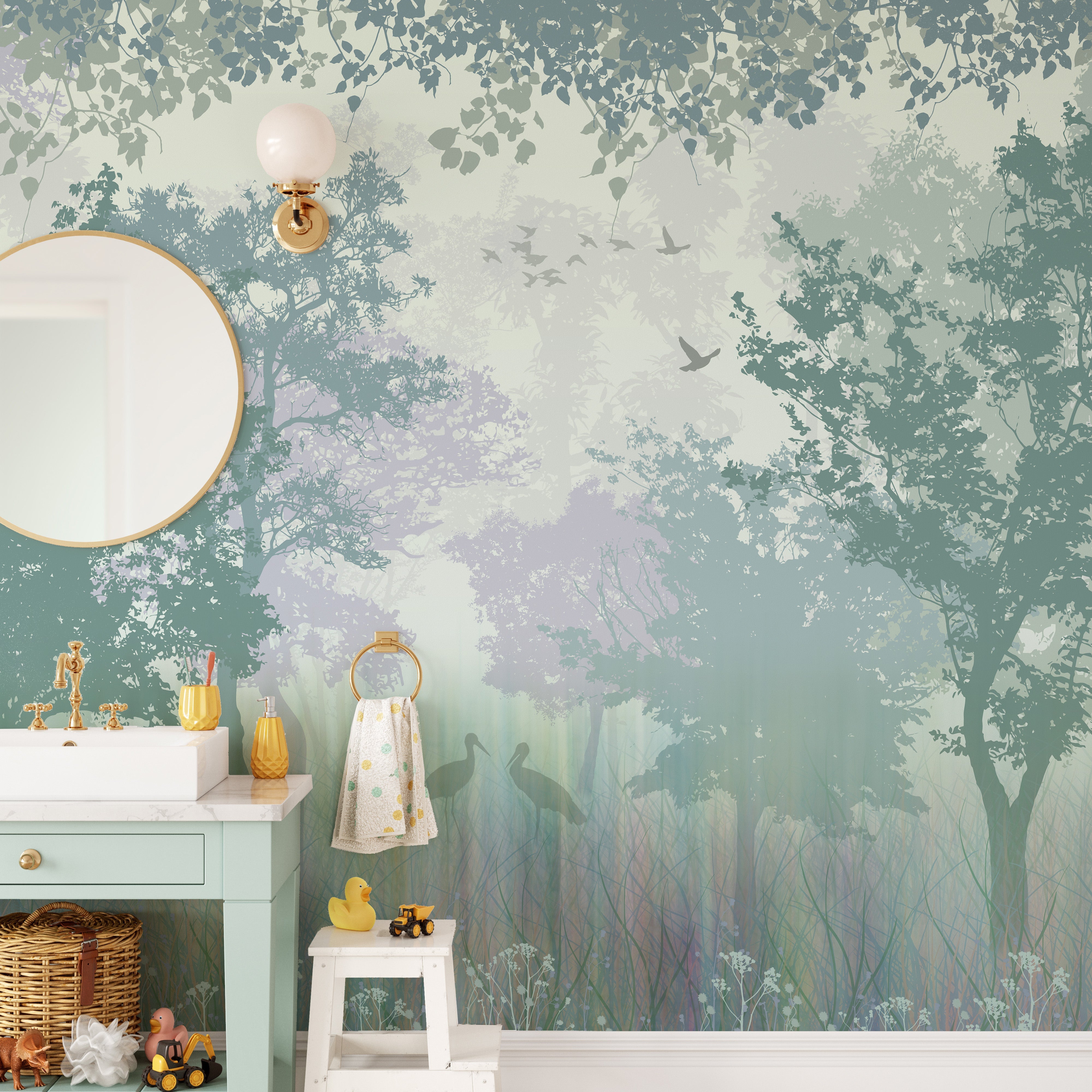 Forest Green Wallpaper with Serene Herons - Giffywalls