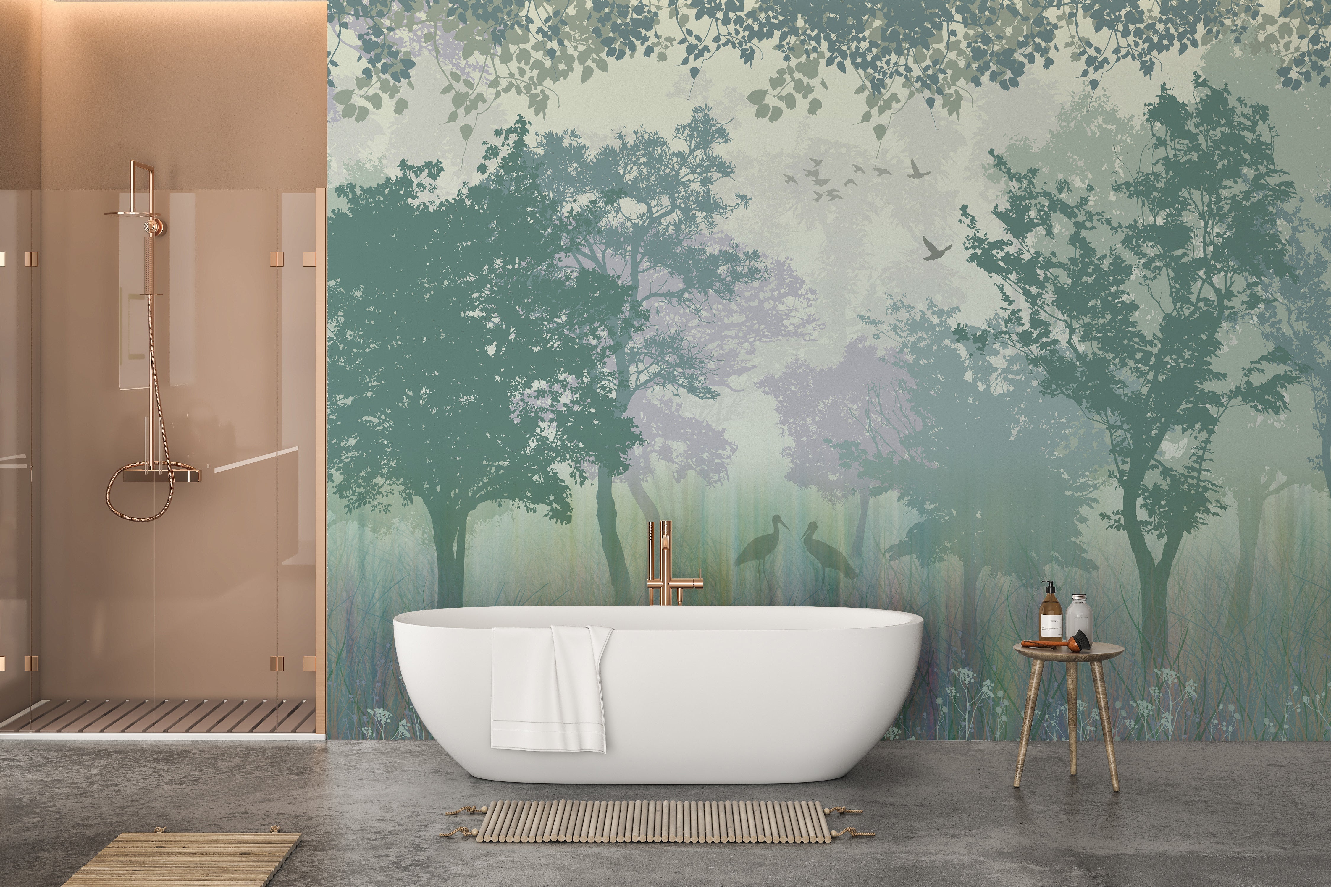 Forest Green Wallpaper with Serene Herons - Giffywalls