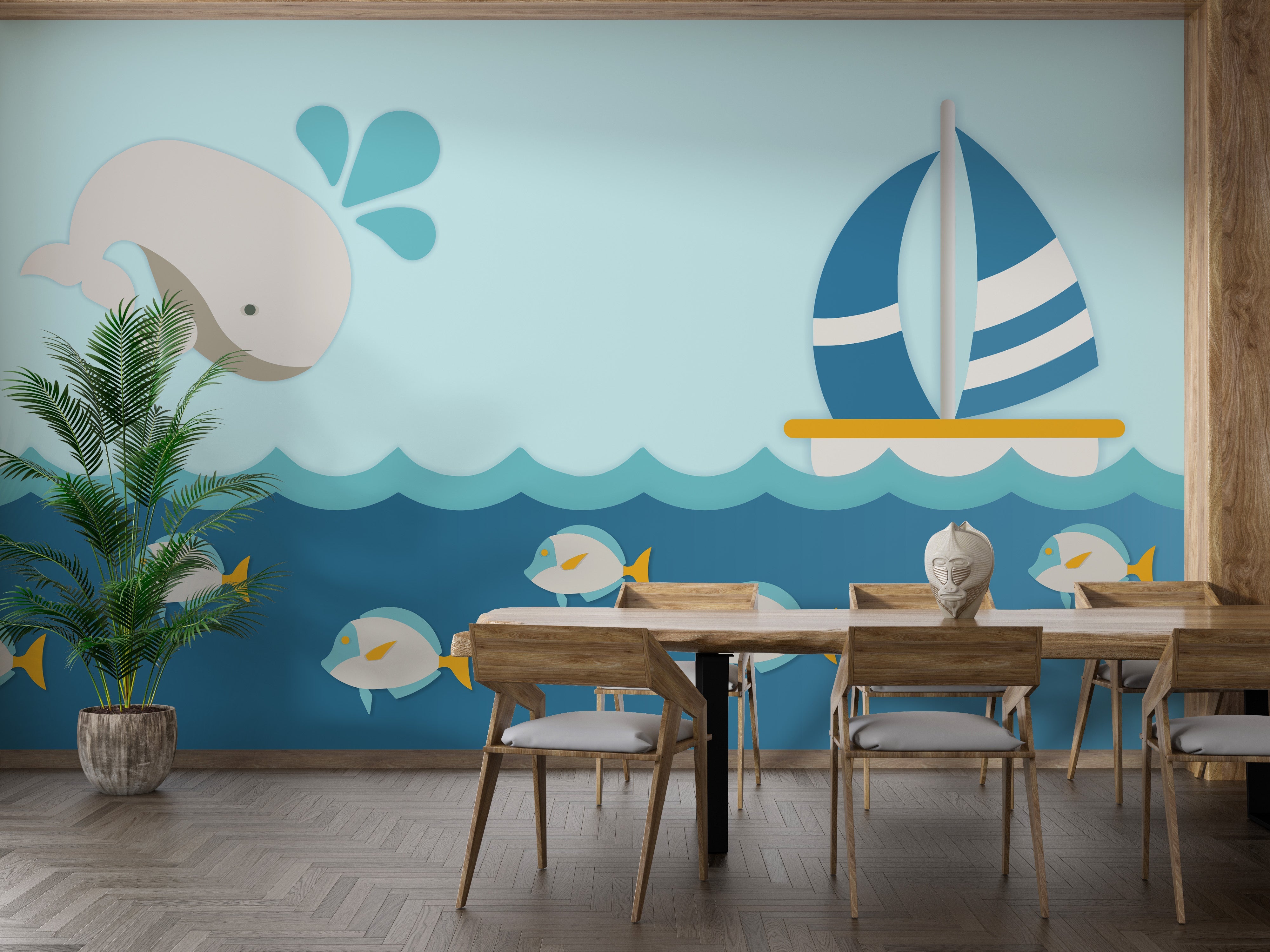 Whale with Boat Kids Room Wallpaper Murals - Giffywalls