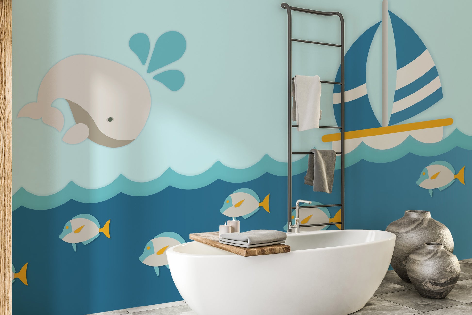 Whale with Boat Kids Room Wallpaper Murals - Giffywalls