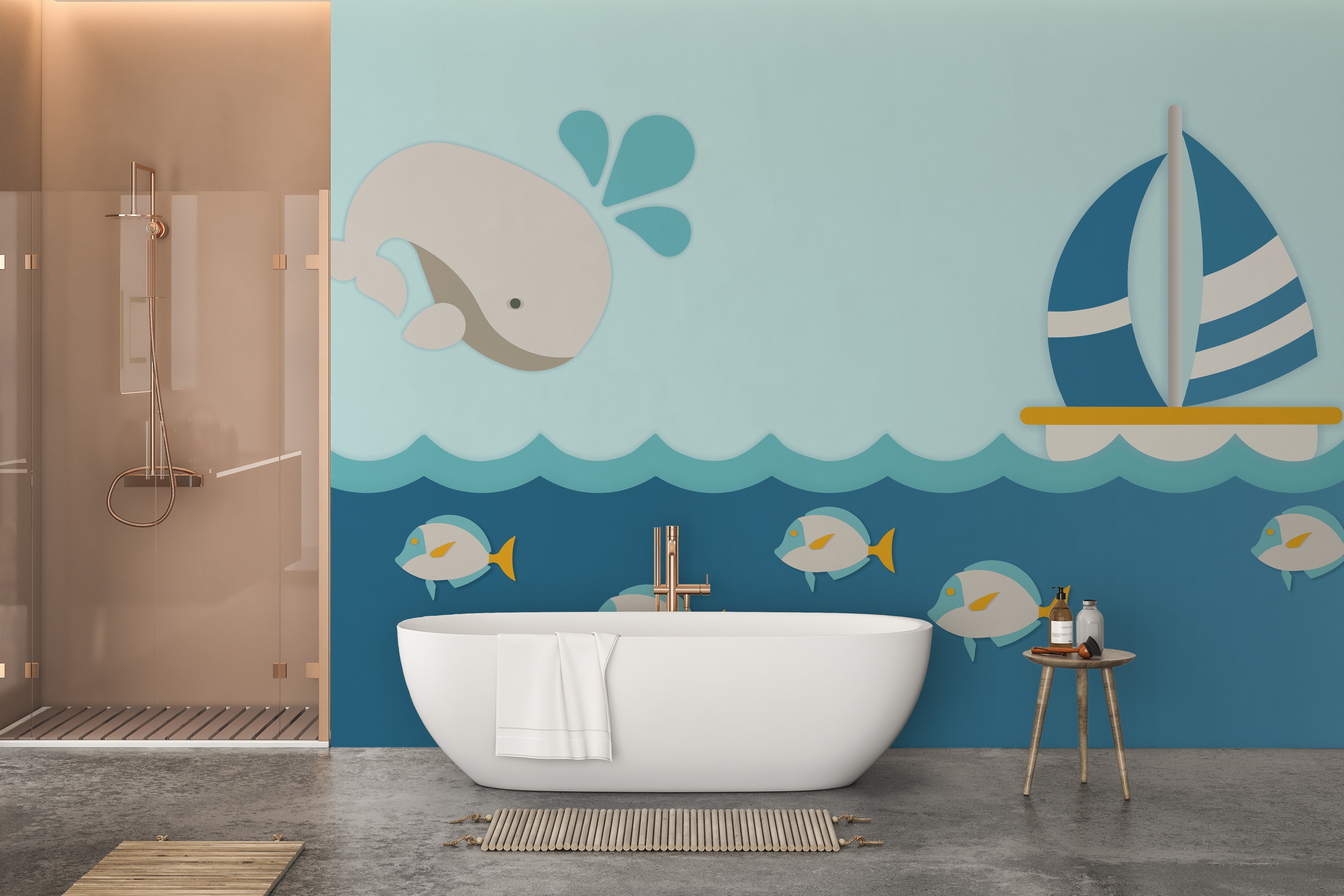 Whale with Boat Kids Room Wallpaper Murals - Giffywalls