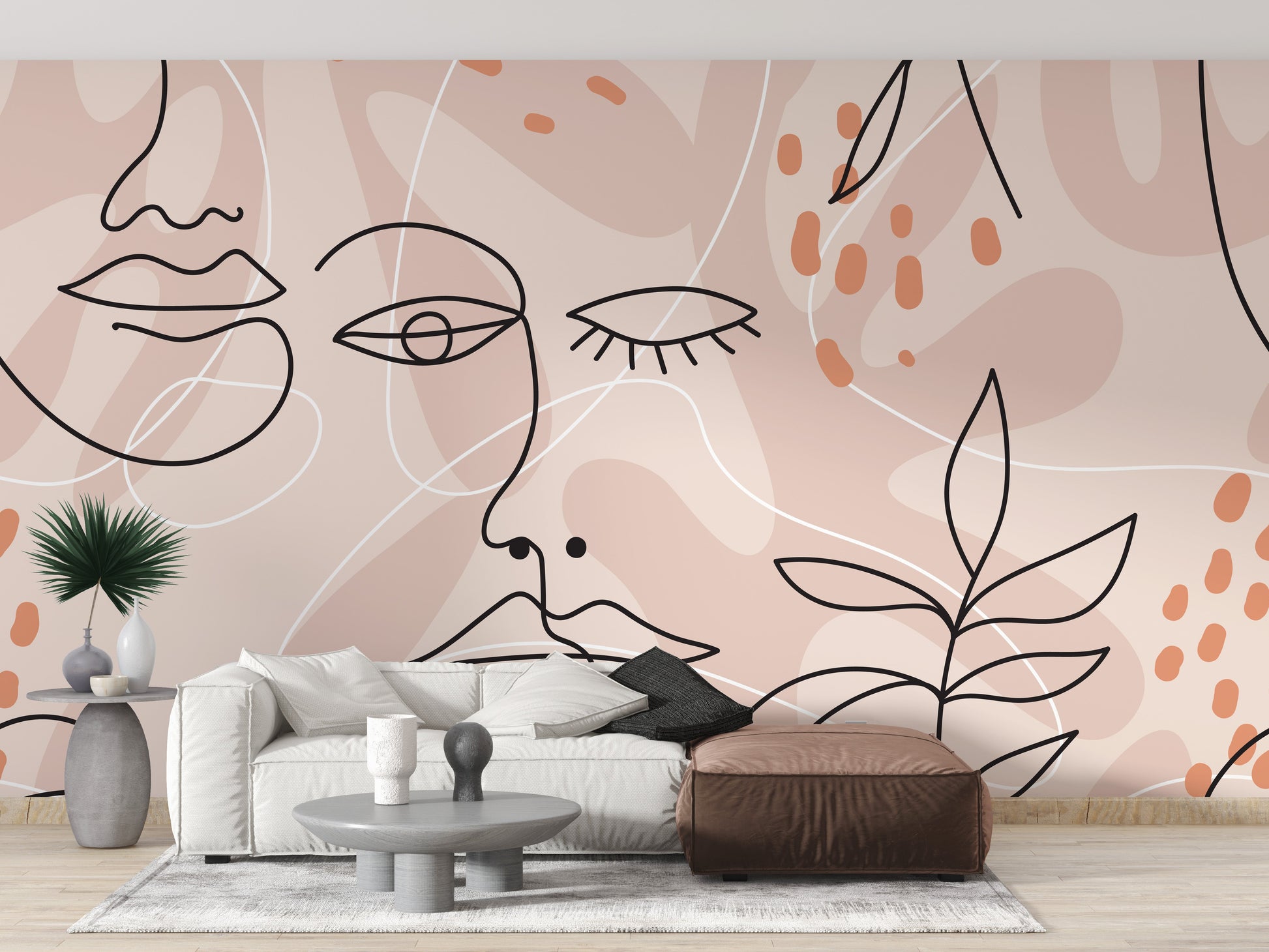 Large Human Face Line Pink Wallpaper Murals - Giffywalls