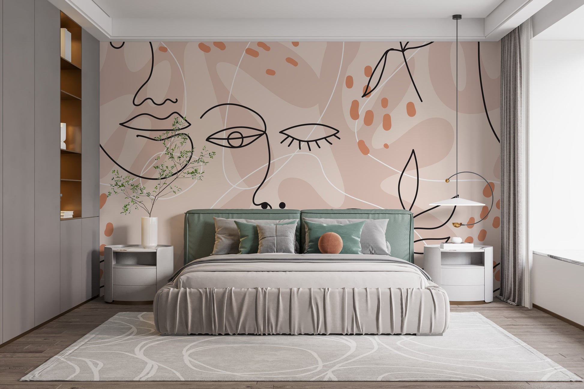 Large Human Face Line Pink Wallpaper Murals - Giffywalls