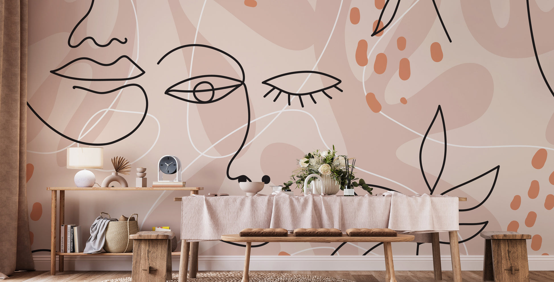 Large Human Face Line Pink Wallpaper Murals - Giffywalls