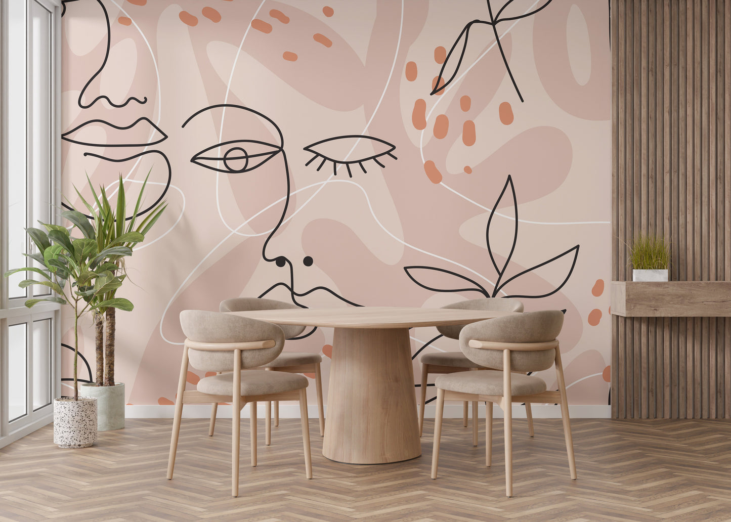 Large Human Face Line Pink Wallpaper Murals - Giffywalls