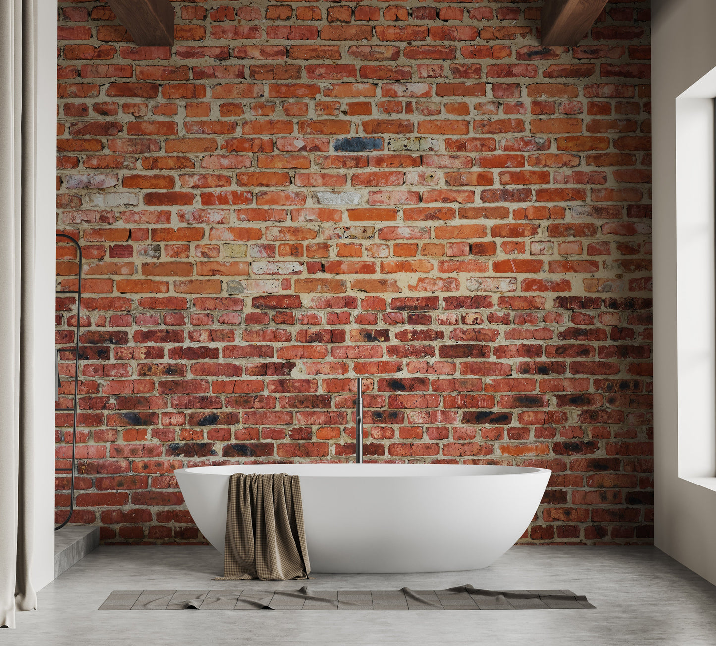 Cozy atmosphere with red brick mural walls
