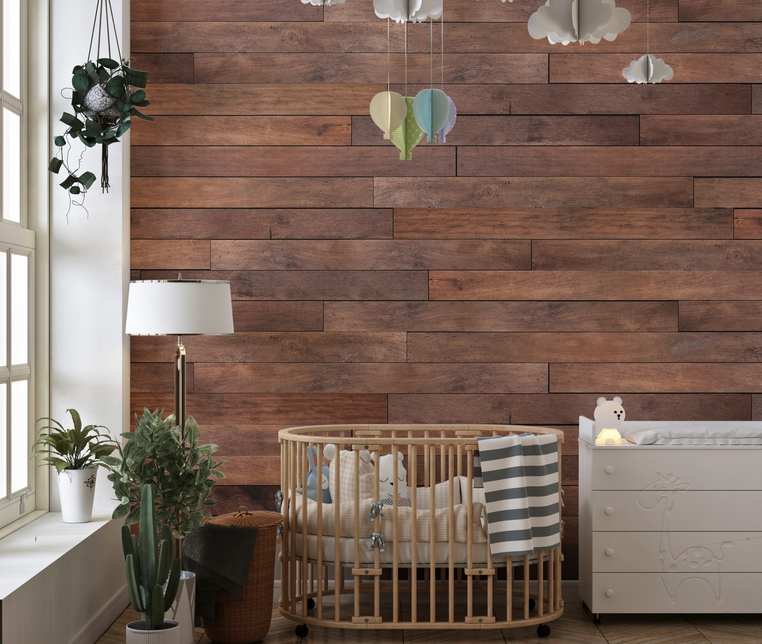 Rustic brown wooden wallpaper mural for home decor
