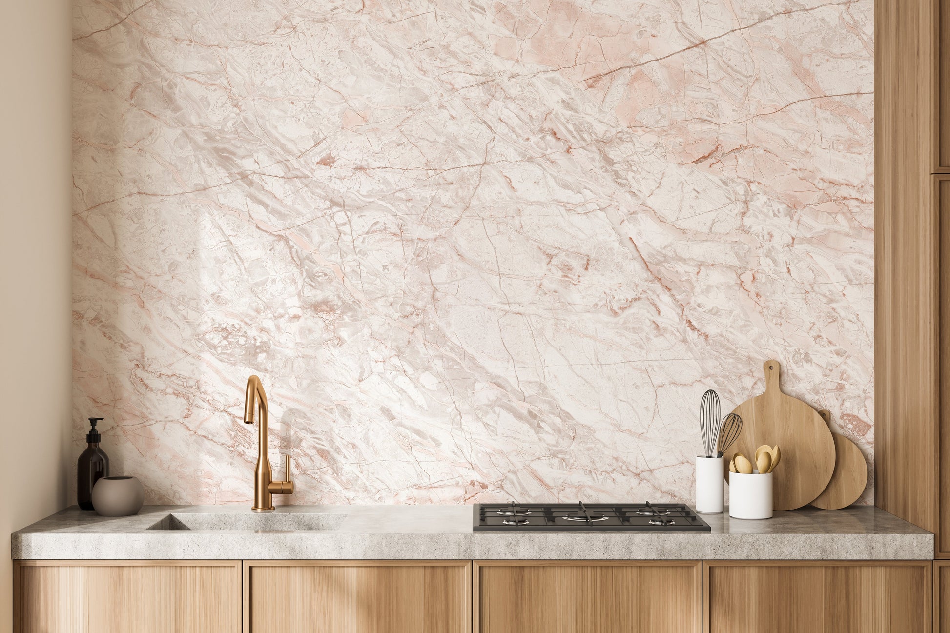 Pink Gold Marble Metallic Wallpaper Mural - Giffywalls