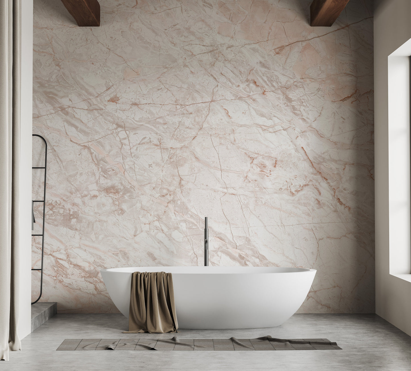 Luxurious marble effect wallpaper in pink gold
