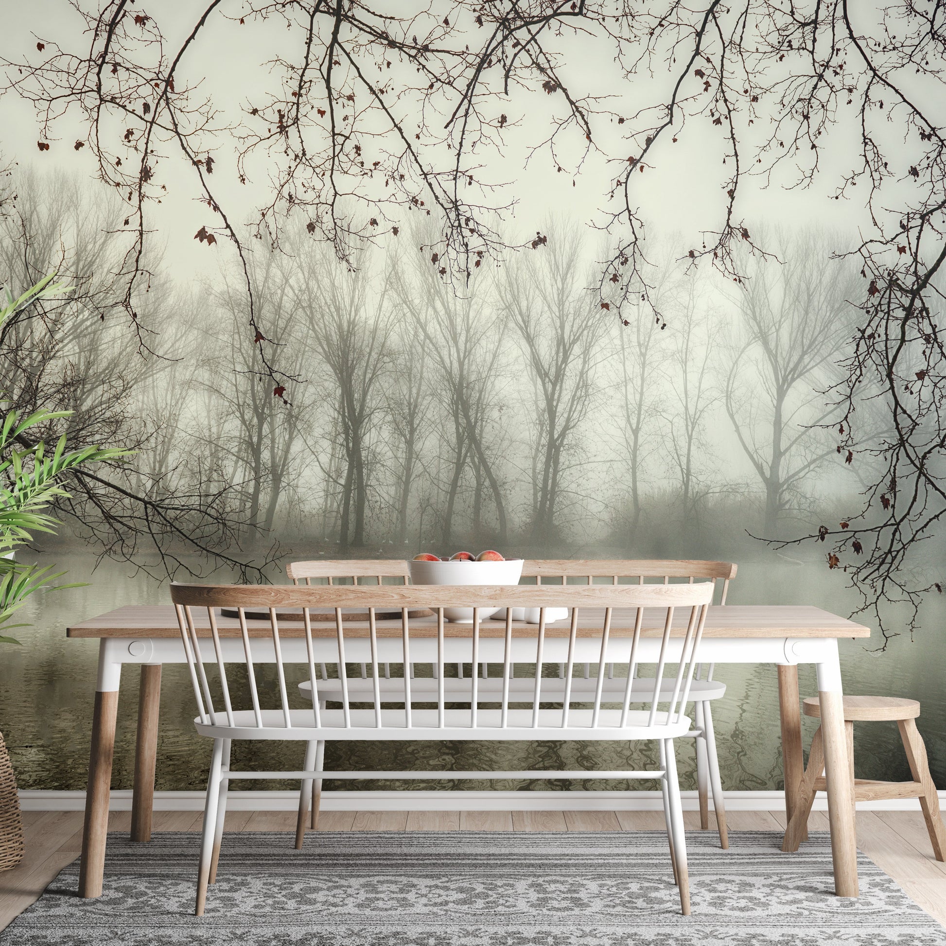 Foggy Spooky Woodland Forest With River Wallpaper Murals - Giffywalls