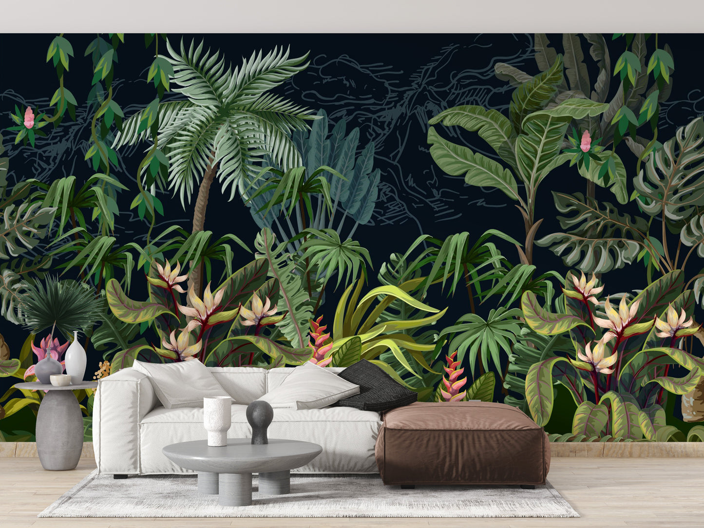 Serene forest mural to create a calming ambiance
