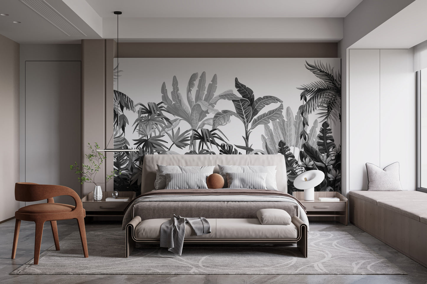 Black & White Tropical Banana Leaves Wallpaper Mural - Giffywalls