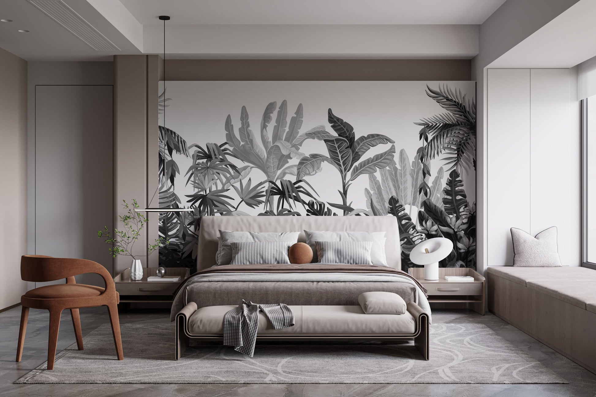 Black & White Tropical Banana Leaves Wallpaper Mural - Giffywalls