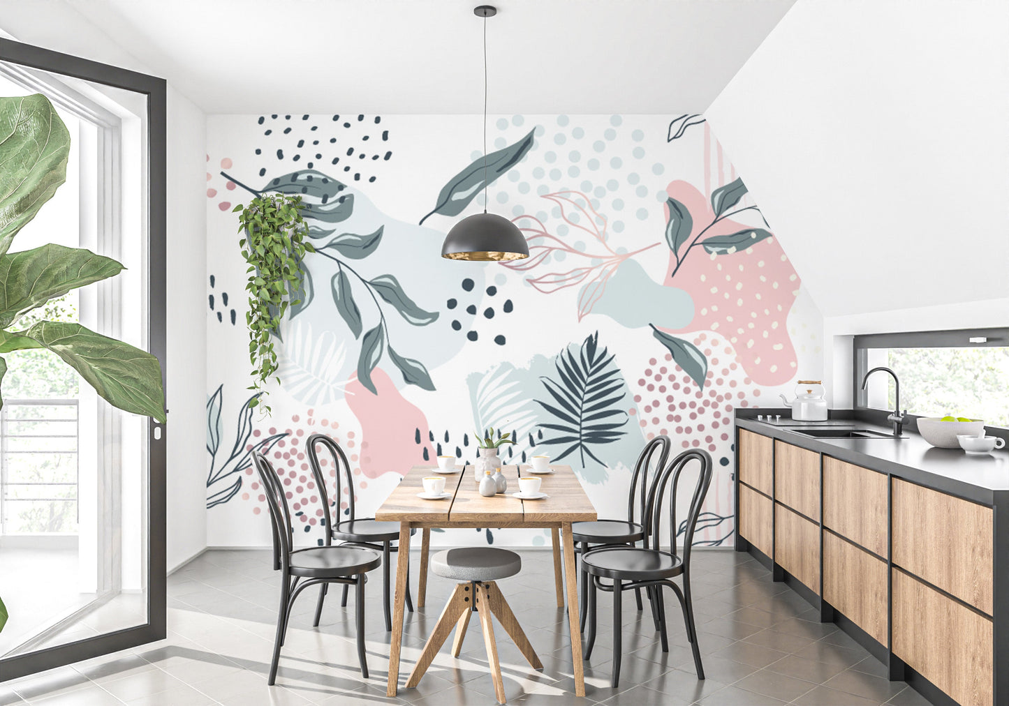 Colorful & Trendy Design Leaves Wallpaper Mural - Giffywalls