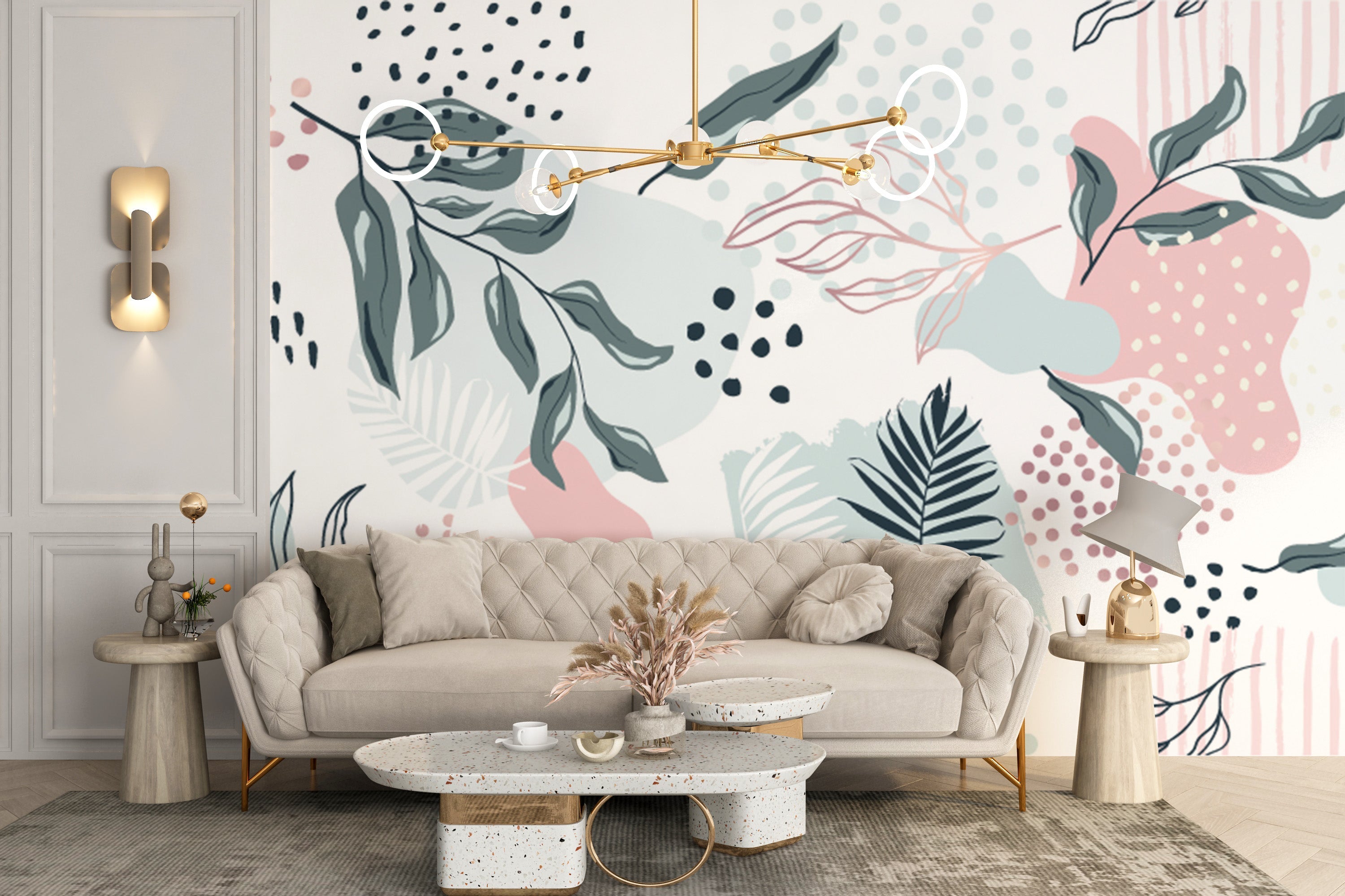 Colorful & Trendy Design Leaves Wallpaper Mural - Giffywalls