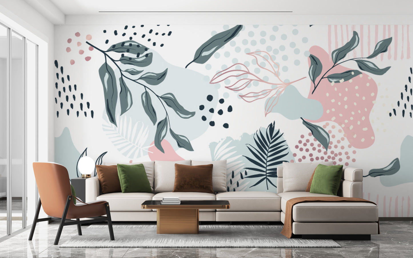 Colorful & Trendy Design Leaves Wallpaper Mural - Giffywalls