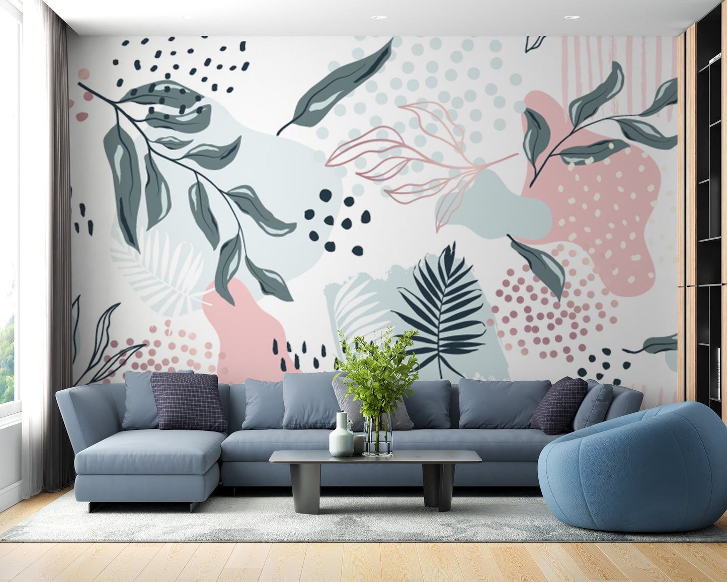 Colorful & Trendy Design Leaves Wallpaper Mural - Giffywalls