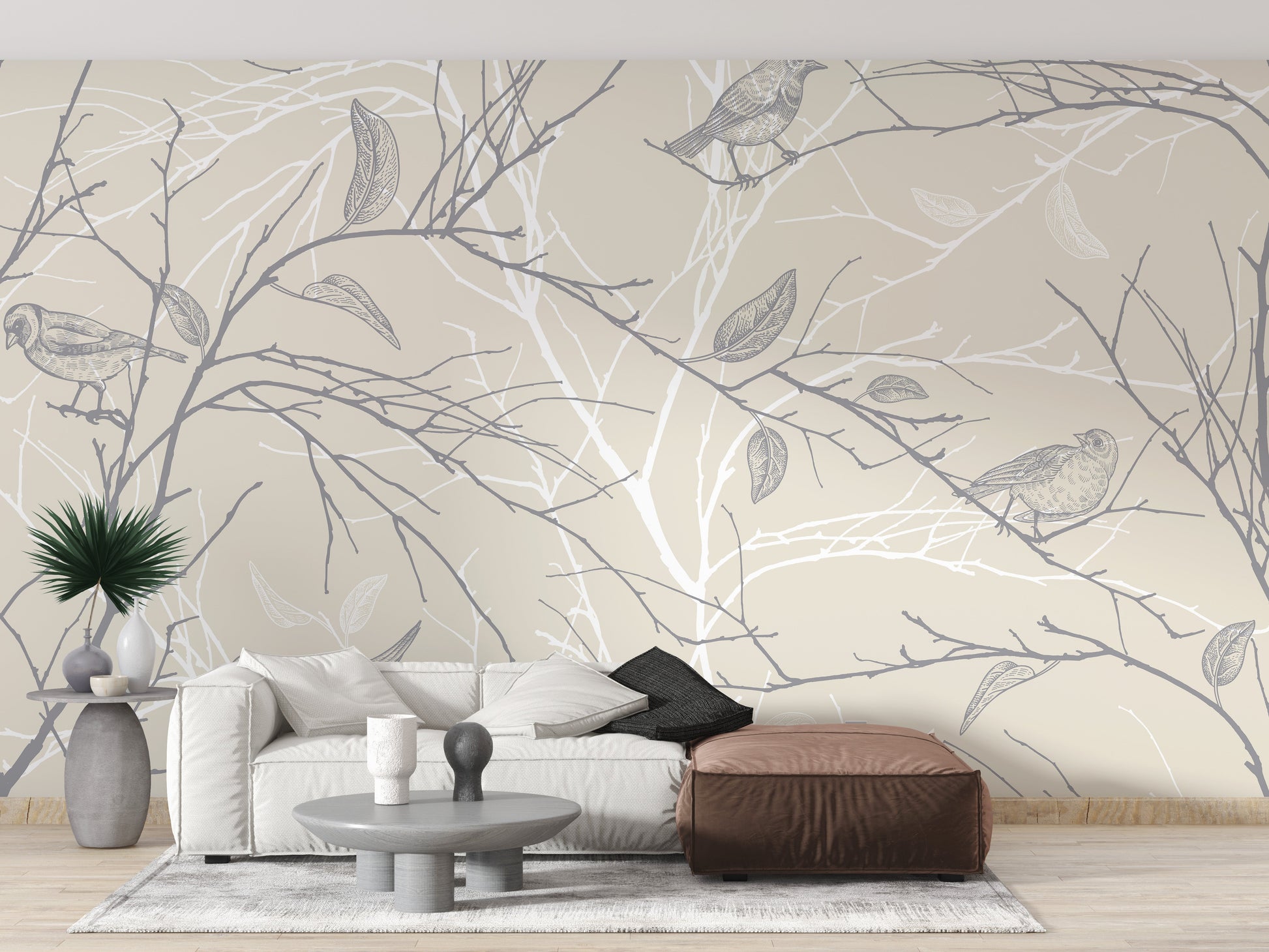 Spring Floral with Gray Birds Wallpaper - Giffywalls