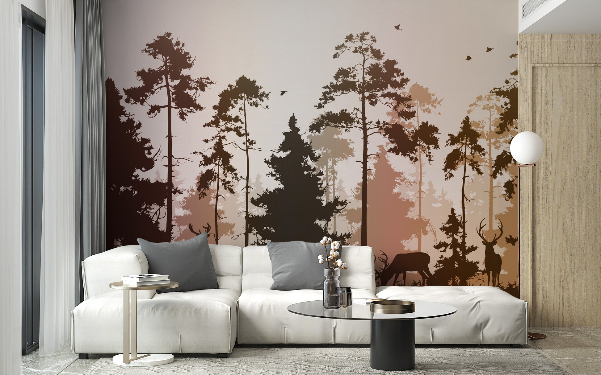 Autumn Dark Silhouette Forest with Deer Wallpaper - Giffywalls