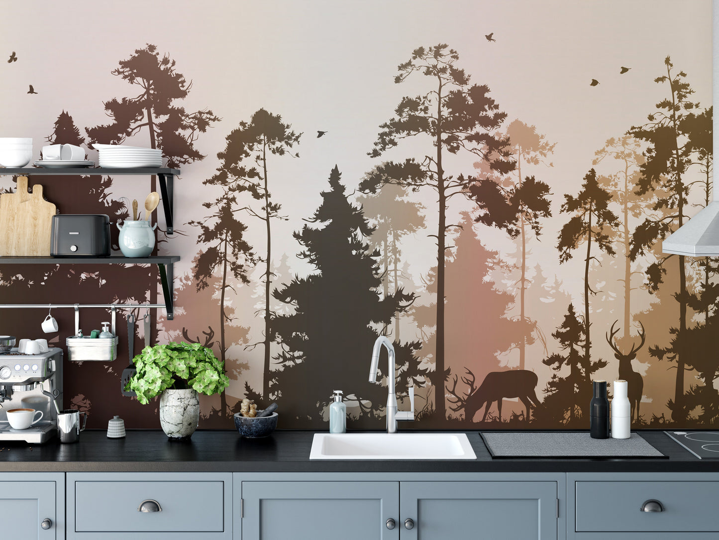 Autumn Dark Silhouette Forest with Deer Wallpaper - Giffywalls