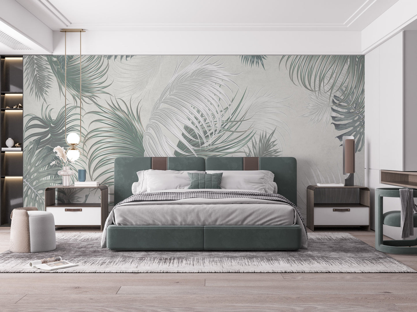 Large Gray Green Palm Leaves Wallpaper - Giffywalls