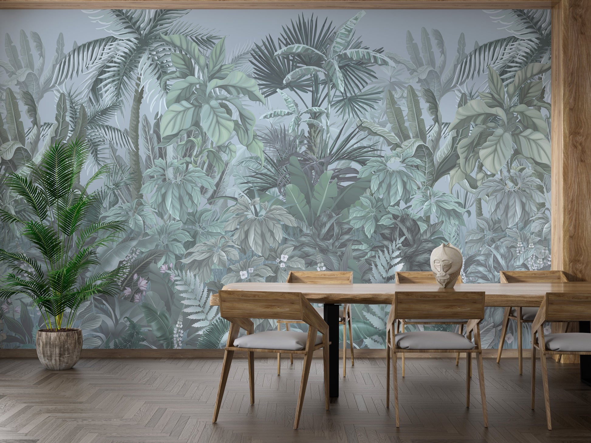 Green Tropical Leaf Forest Wallpaper Mural - Giffywalls